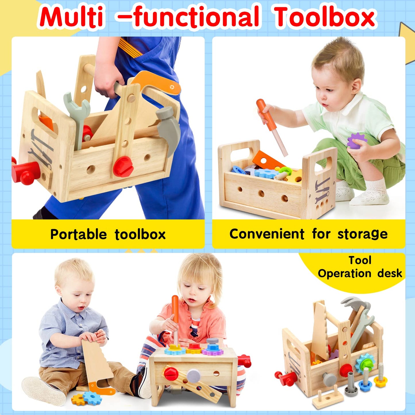 Mgtfbg Kids Tool Set – 29 PCS Wooden Toddler Tools for Montessori STEM Pretend Play