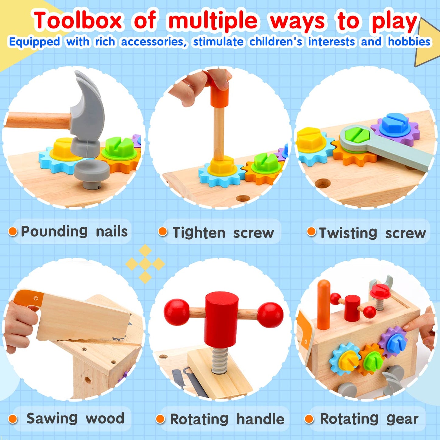 Mgtfbg Kids Tool Set – 29 PCS Wooden Toddler Tools for Montessori STEM Pretend Play