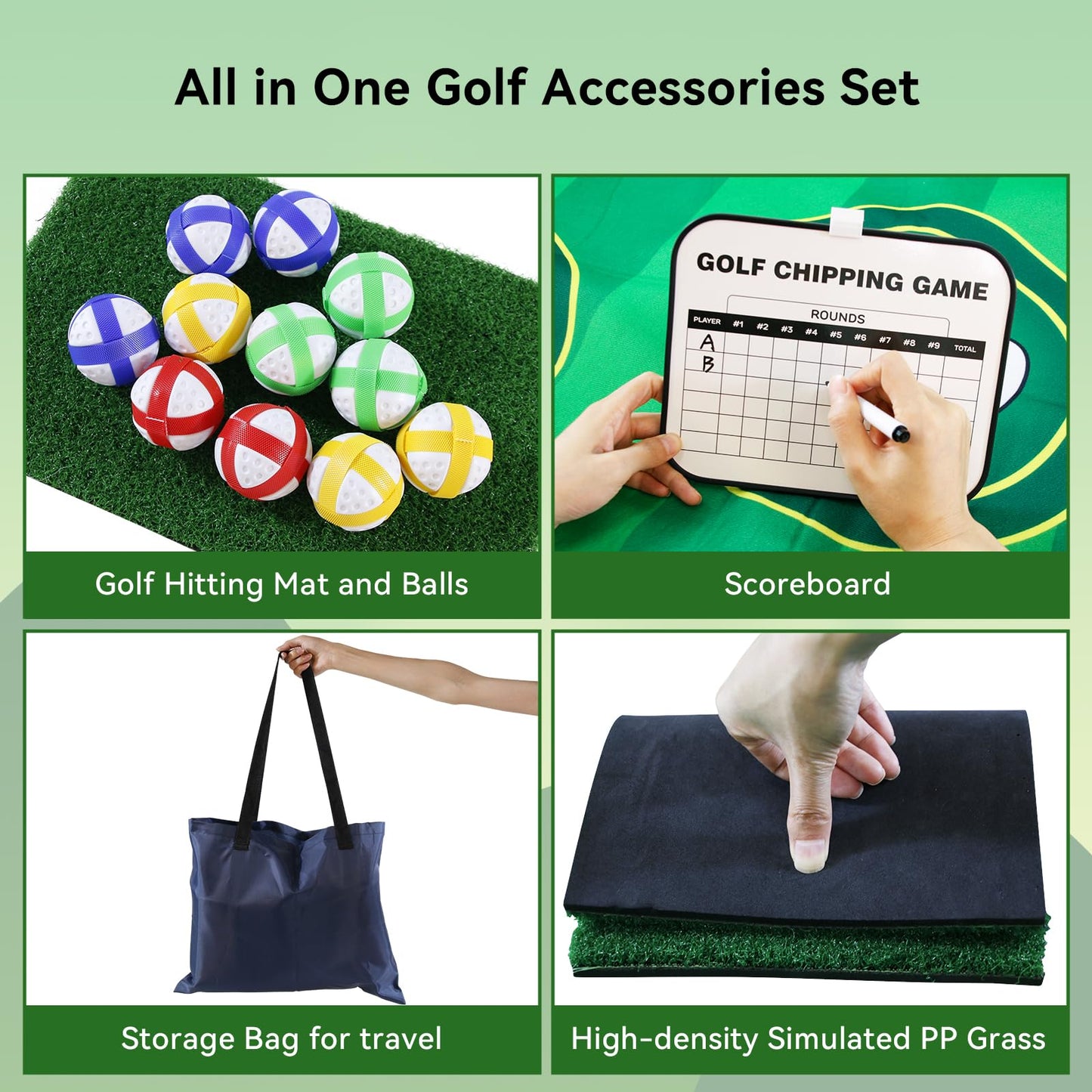MGVK Double-Sided Golf Chipping Game Mat - 6x5 ft with 20 Sticky Balls for Backyard and Indoor Practice