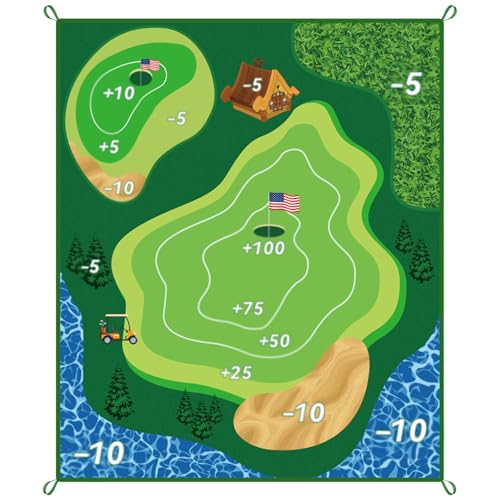 MGVK Double-Sided Golf Chipping Game Mat - 6x5 ft with 20 Sticky Balls for Backyard and Indoor Practice