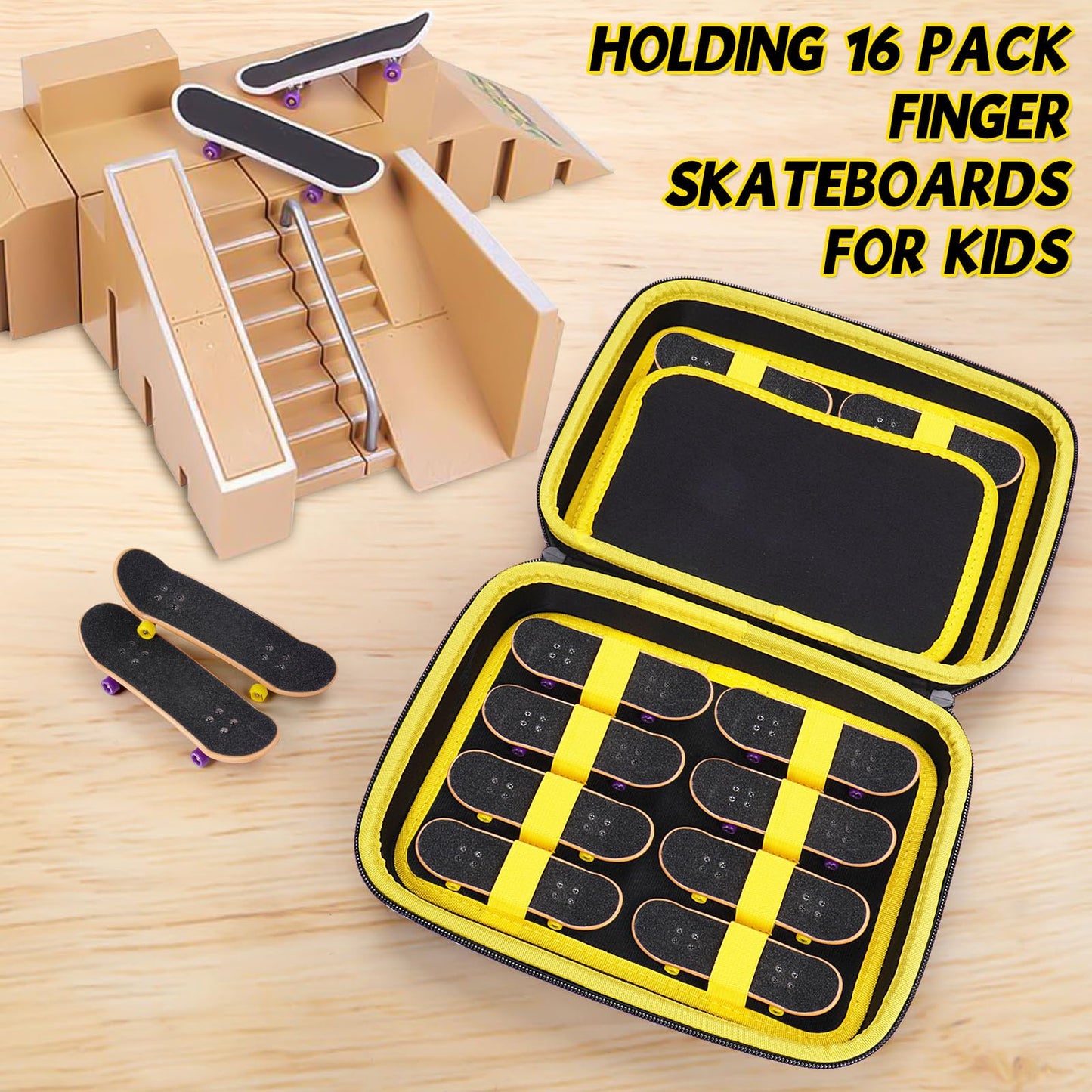 MGZNMTY Portable Storage Case for Tech Deck Ultra DLX Finger Skateboards – Holds 16 Fingerboards (Large, Black)