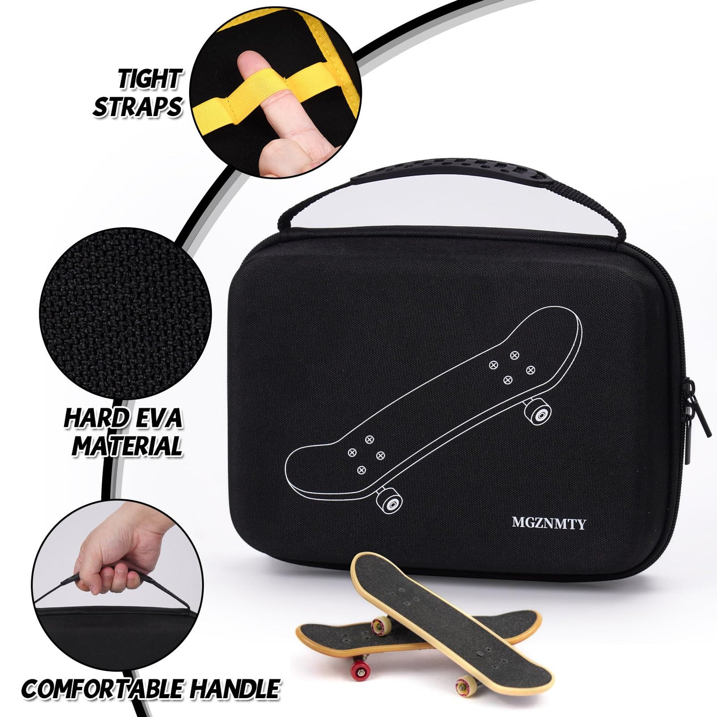 MGZNMTY Portable Storage Case for Tech Deck Ultra DLX Finger Skateboards – Holds 16 Fingerboards (Large, Black)