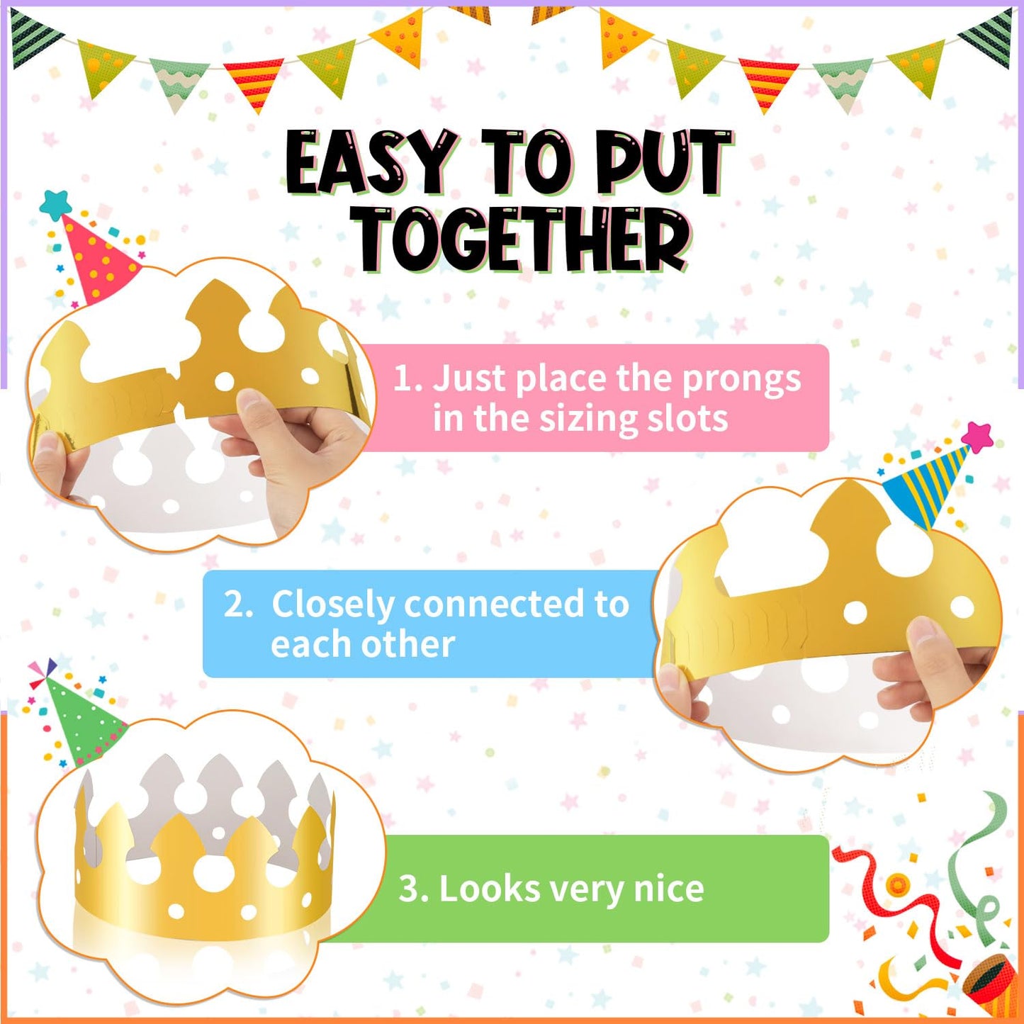 MGZTTHW Gold Paper Crowns – 32pc Birthday Crown Set for Kids