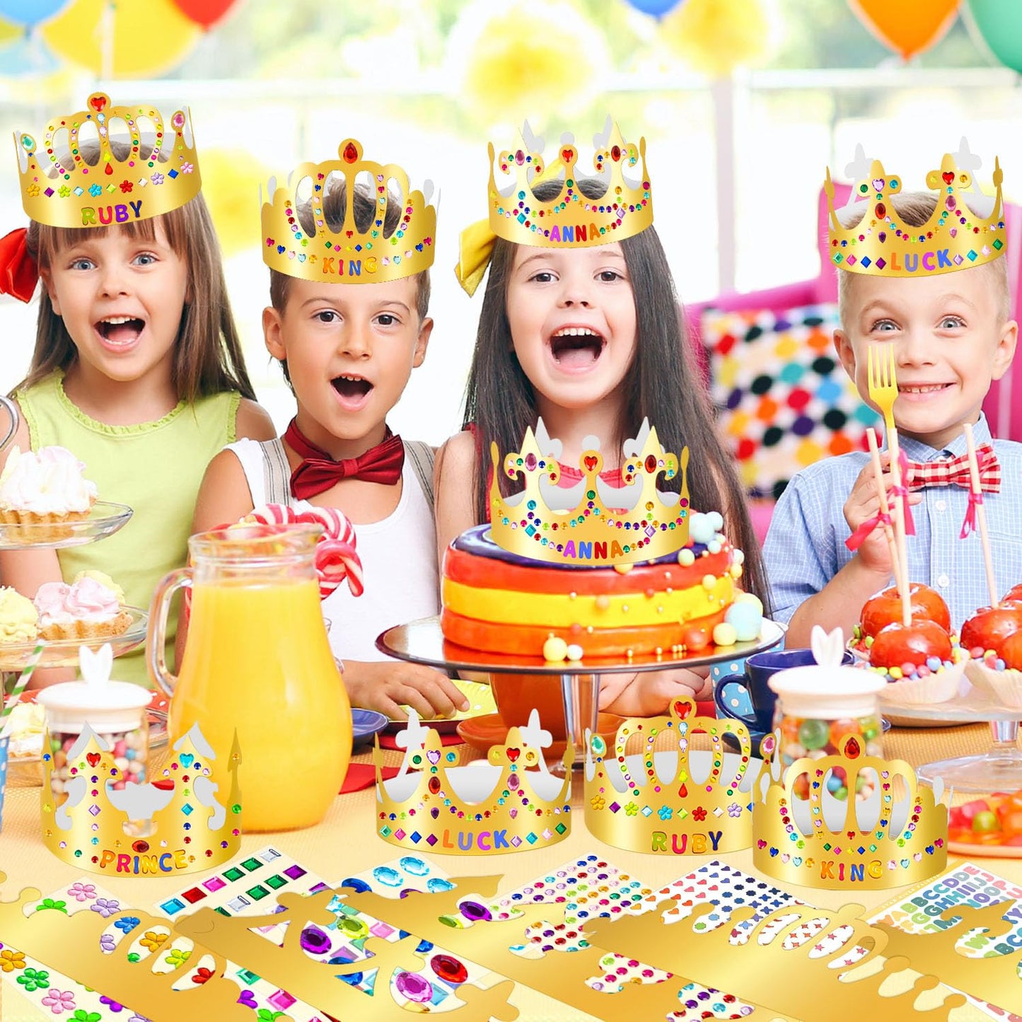 MGZTTHW Gold Paper Crowns Kit – 35 Pcs DIY Birthday Crowns for Kids