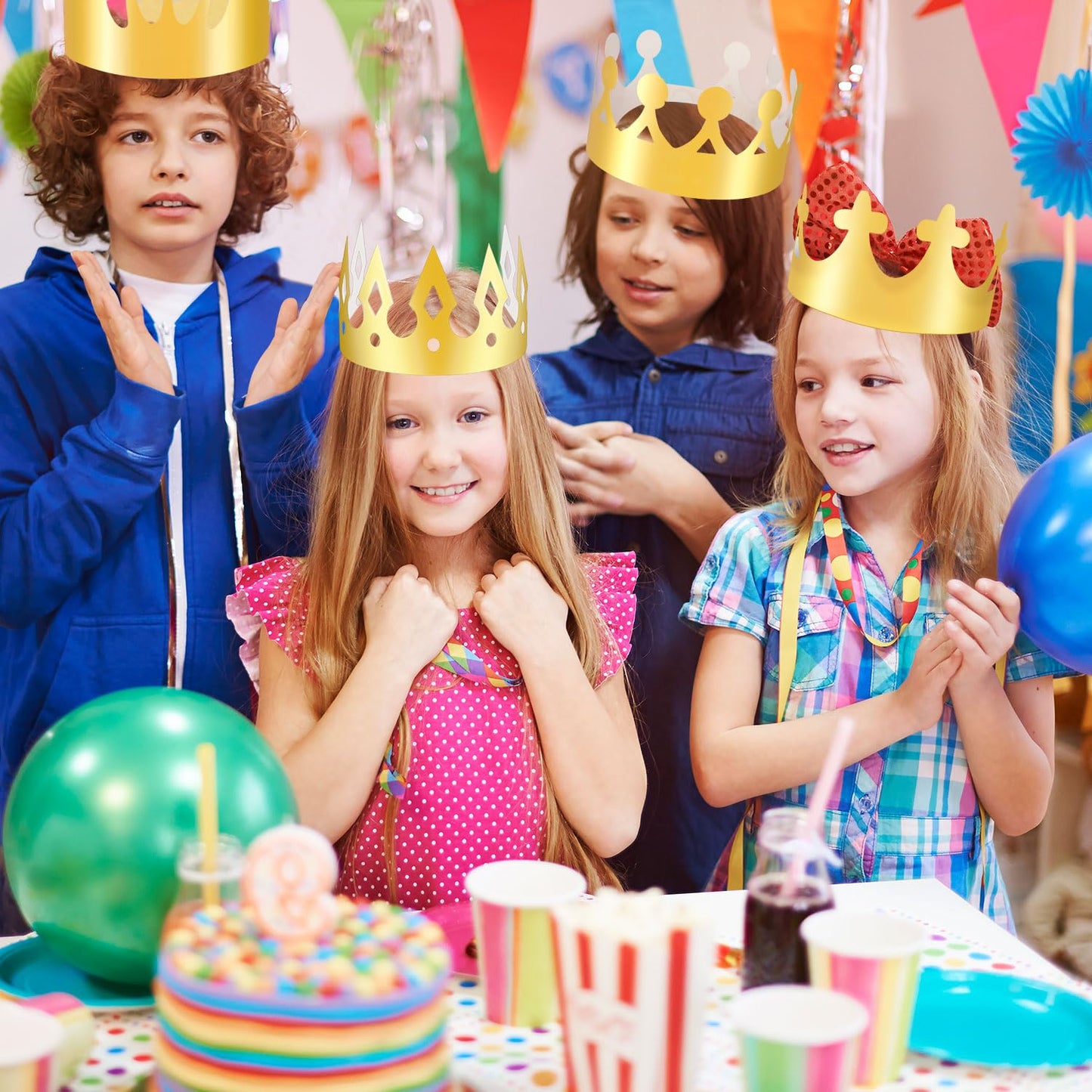 MGZTTHW Gold Paper Crowns – 32pc Birthday Crown Set for Kids