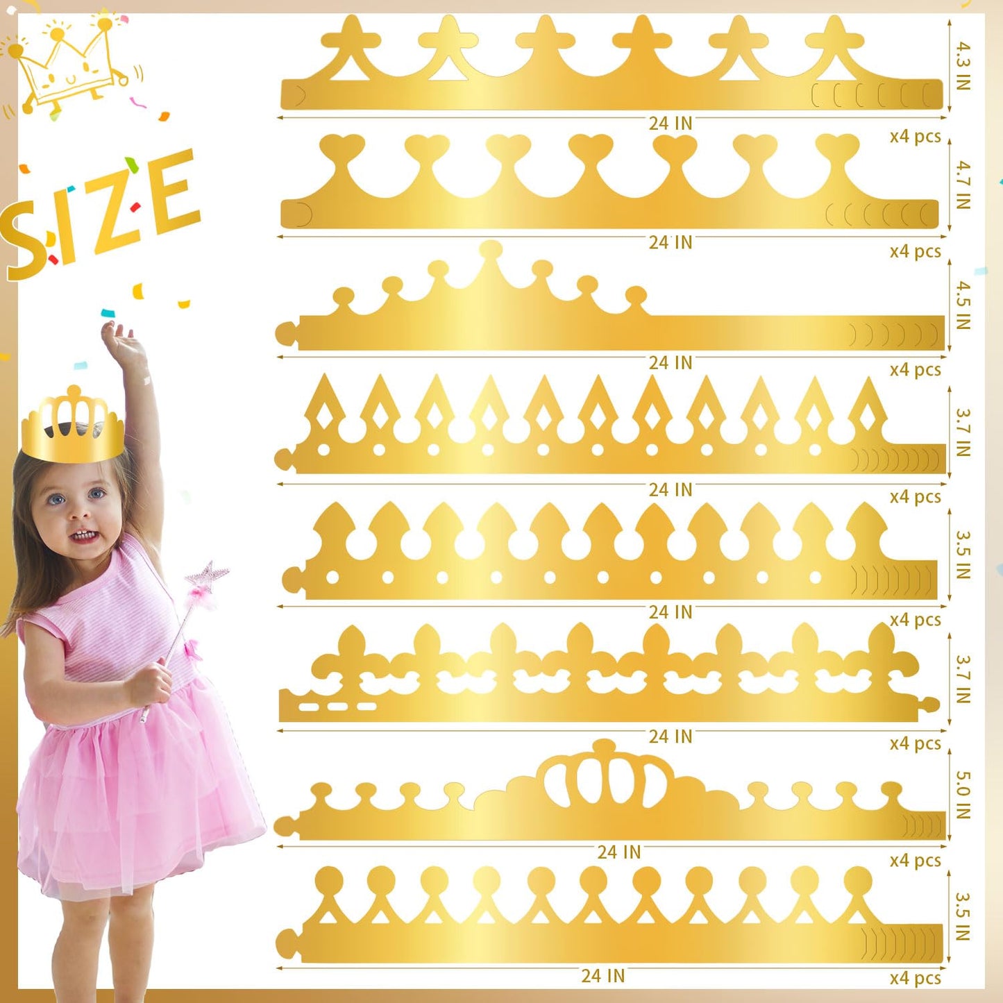 MGZTTHW Gold Paper Crowns – 32pc Birthday Crown Set for Kids