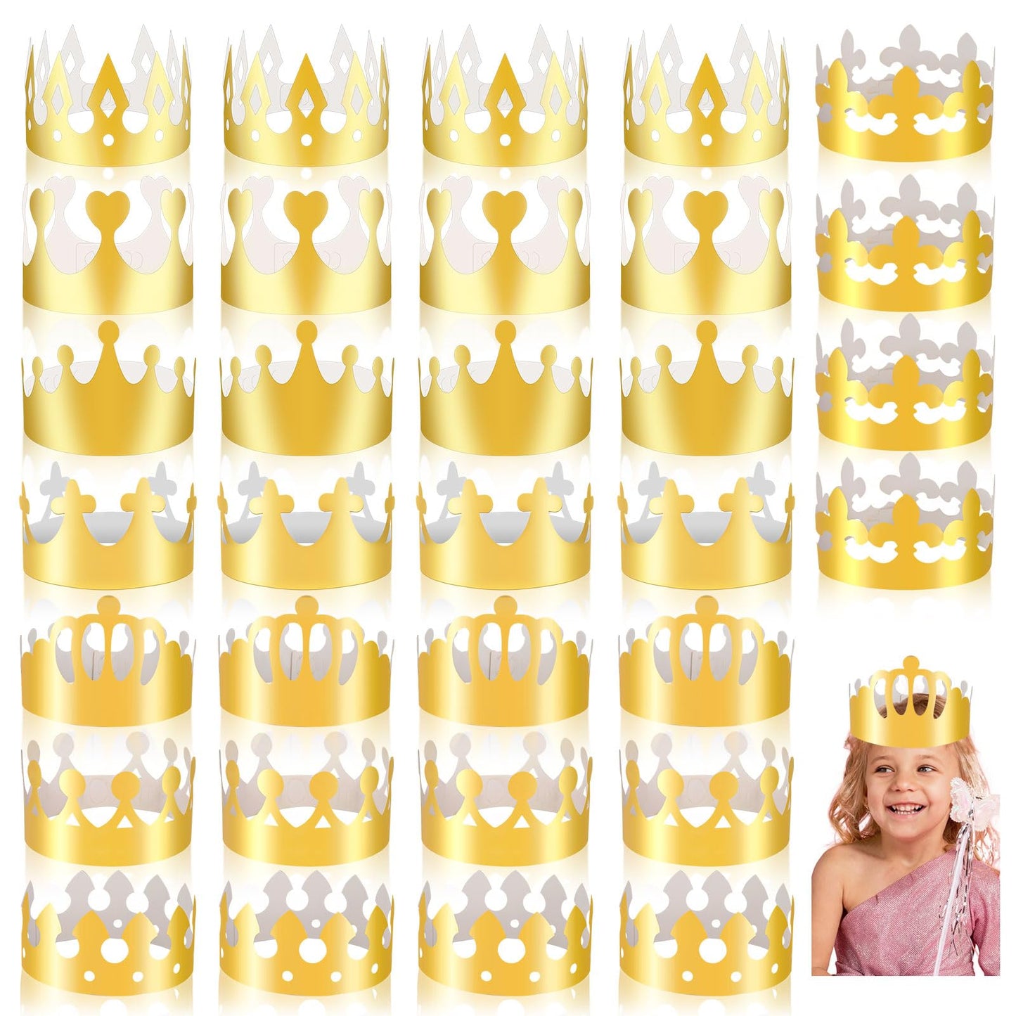 MGZTTHW Gold Paper Crowns – 32pc Birthday Crown Set for Kids