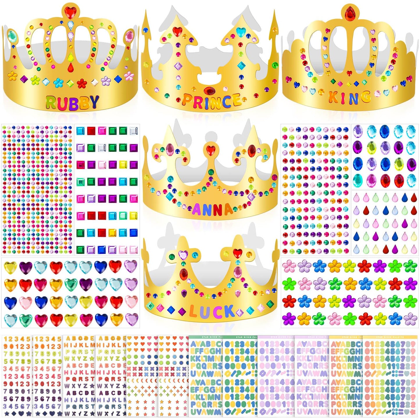 MGZTTHW Gold Paper Crowns Kit – 35 Pcs DIY Birthday Crowns for Kids