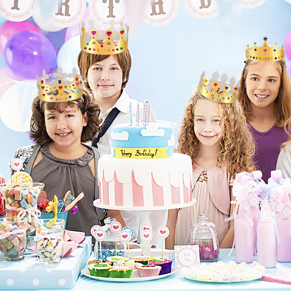 MGZTTHW Gold Paper Crown Set for Kids – 15 Adjustable Crowns, 5 Styles, Gems & Stickers