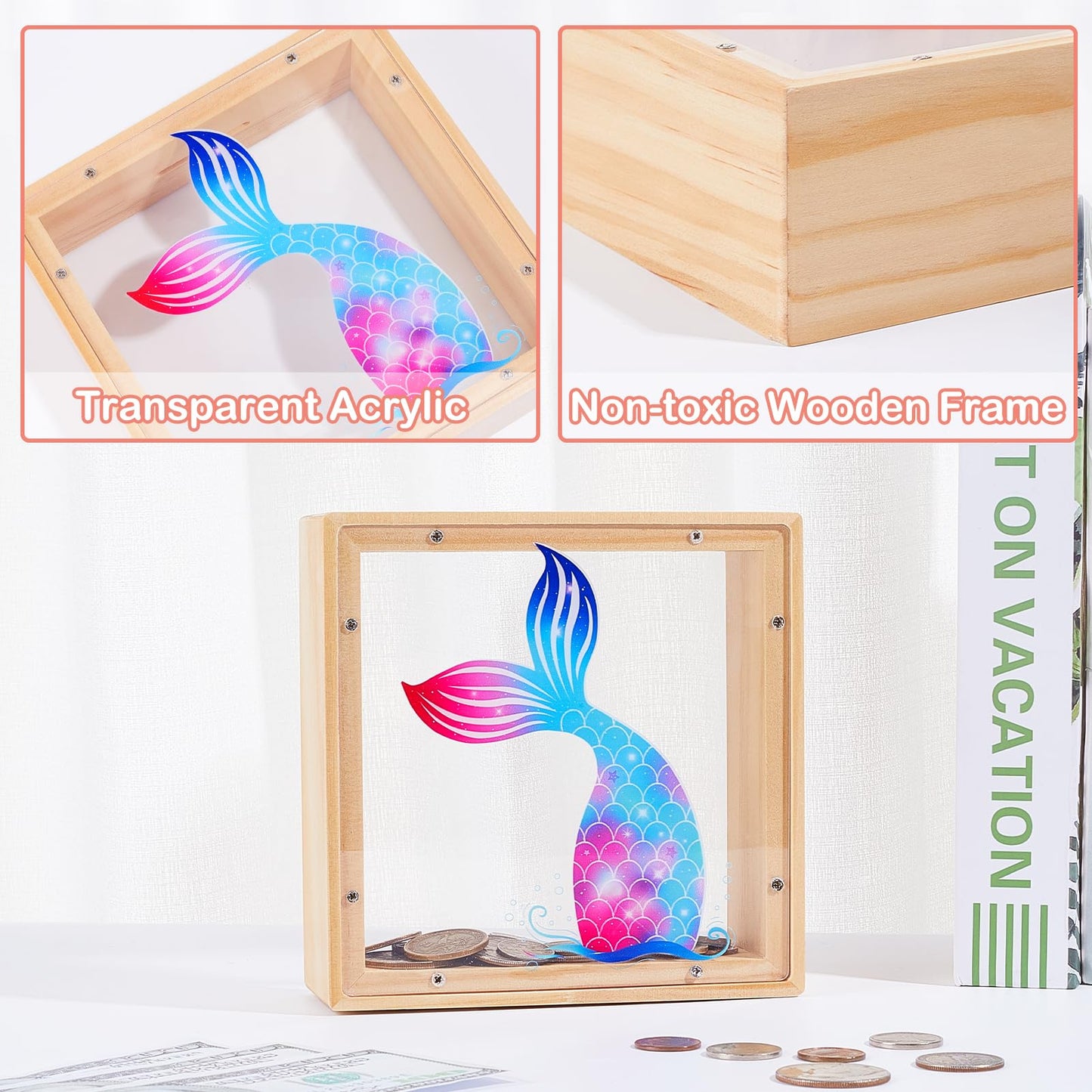 MHJY Wooden Piggy Bank for Kids – Dinosaur & Unicorn Design with DIY Stickers