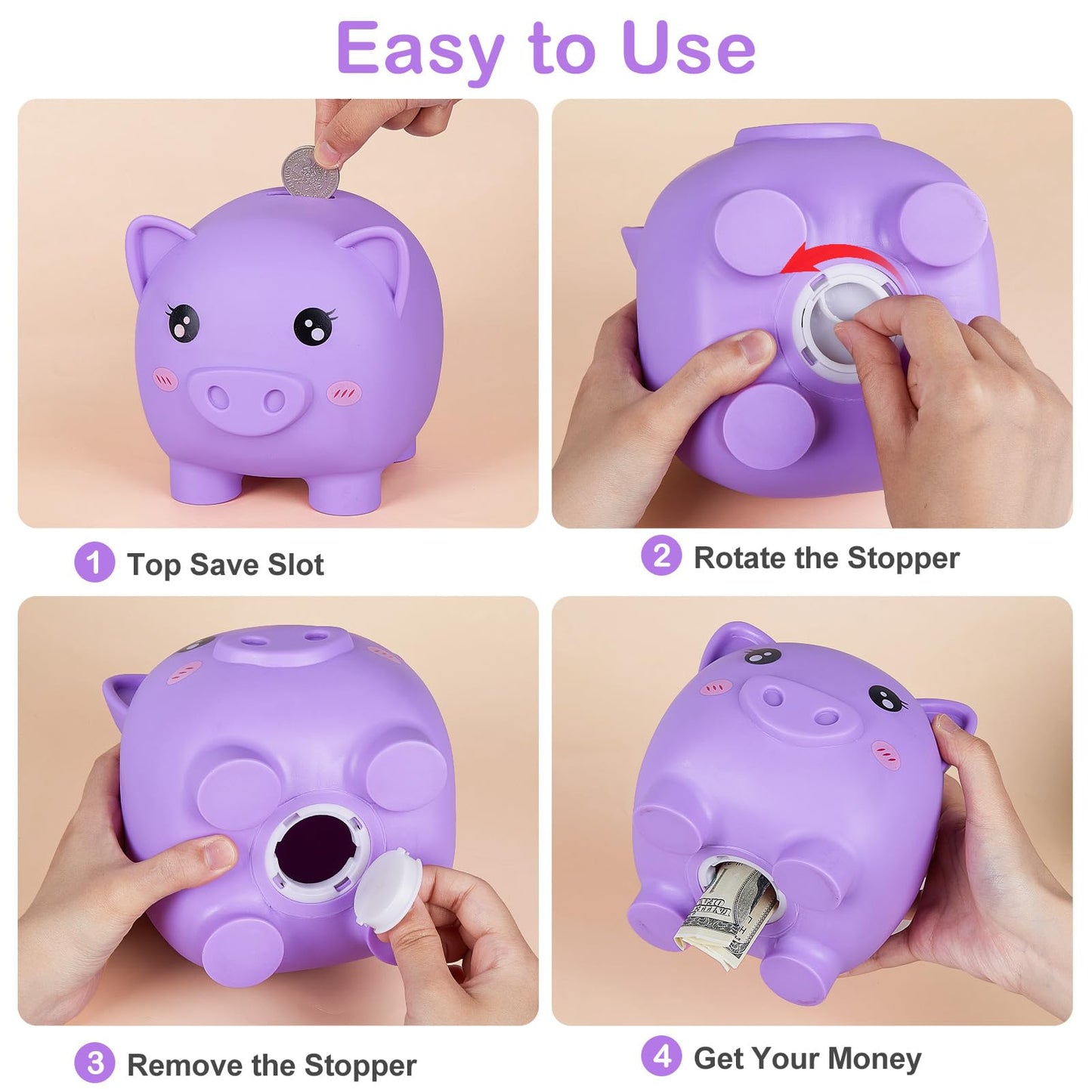 MHJY Piggy Bank Girls – Unbreakable Large Coin Bank with DIY Stickers