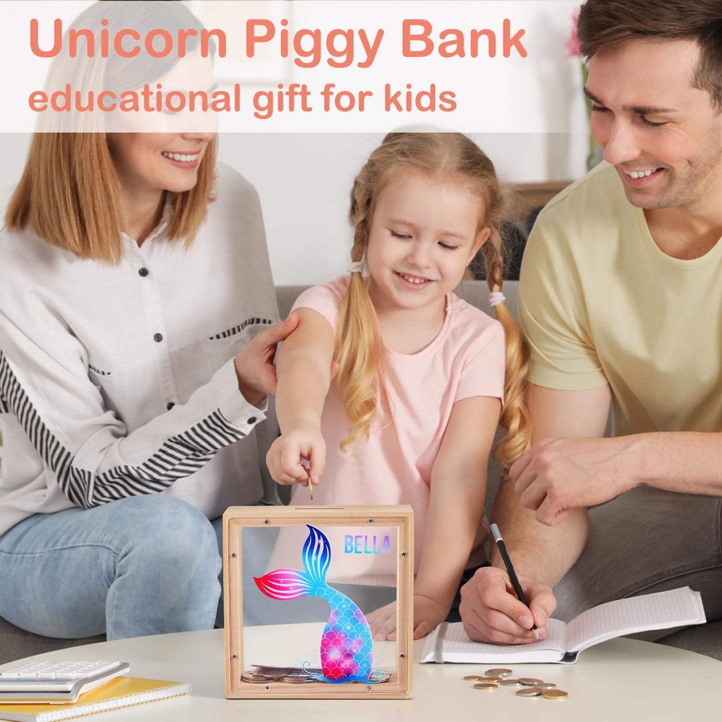 MHJY Wooden Piggy Bank for Kids – Dinosaur & Unicorn Design with DIY Stickers