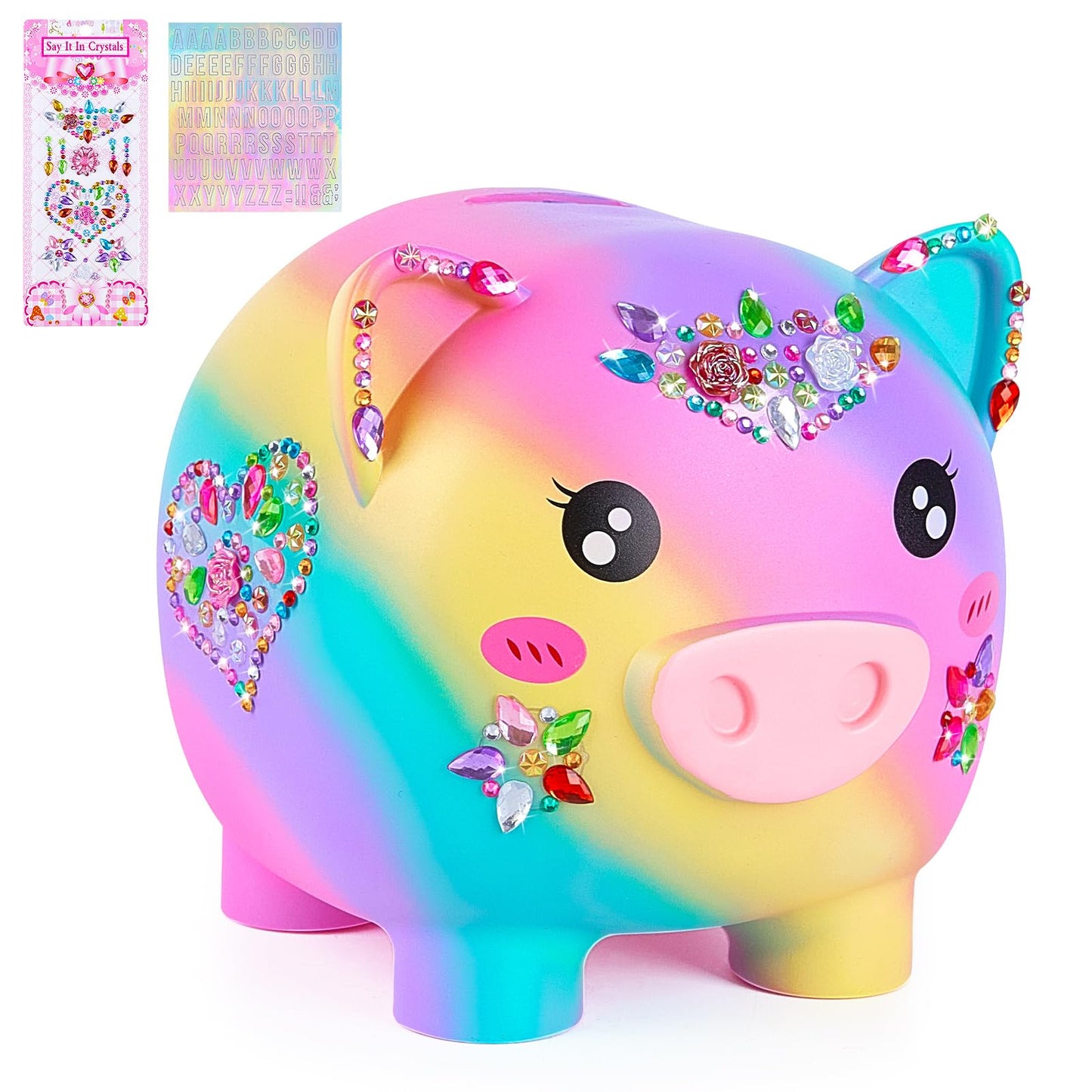 MHJY Unbreakable Piggy Bank for Kids – Large Rainbow Bank with DIY Stickers