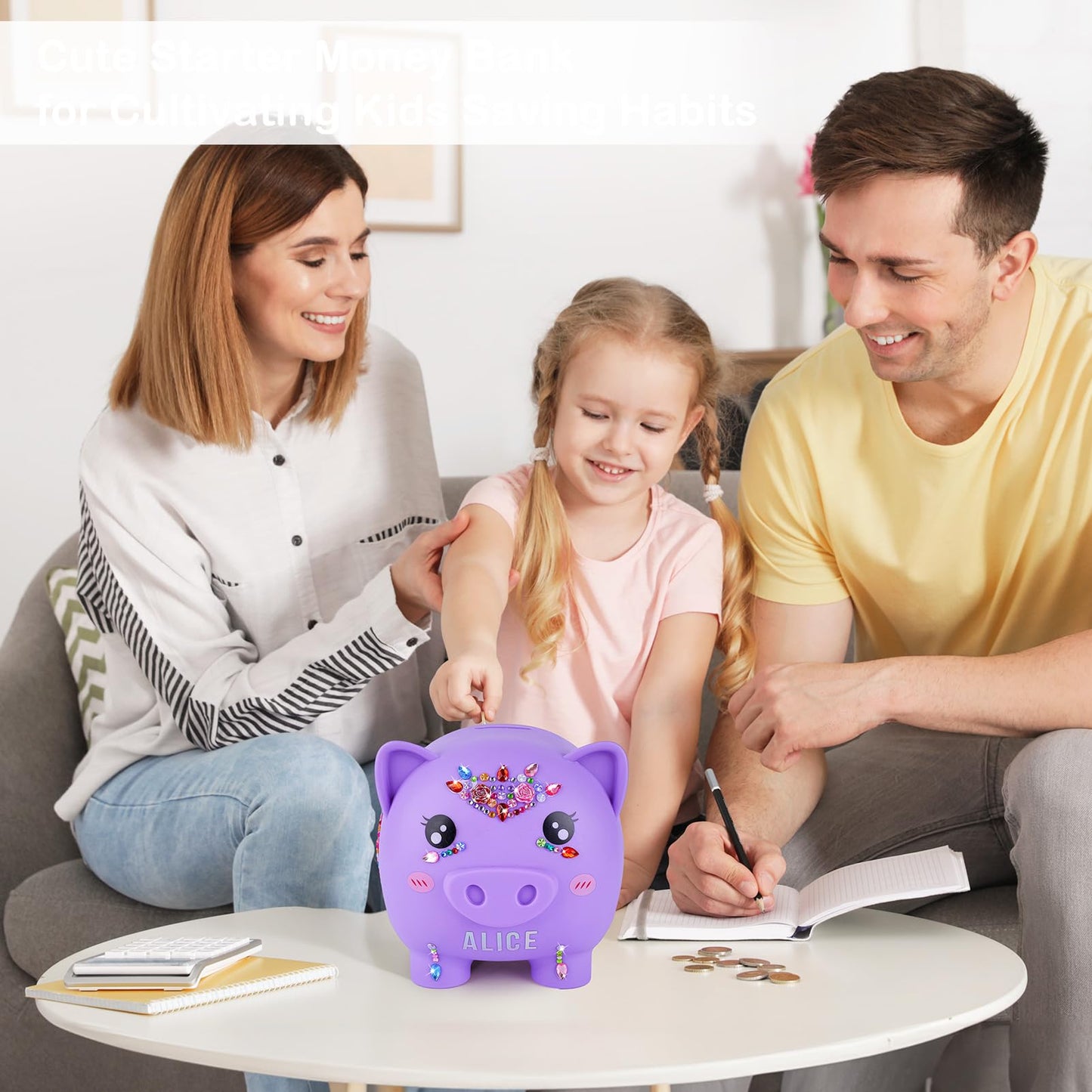MHJY Piggy Bank Girls – Unbreakable Large Coin Bank with DIY Stickers