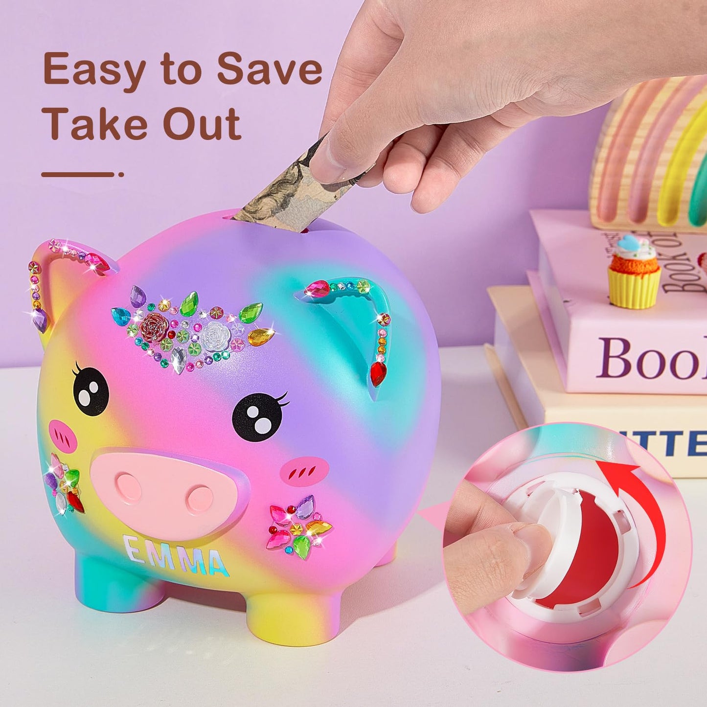 MHJY Unbreakable Piggy Bank for Kids – Large Rainbow Bank with DIY Stickers