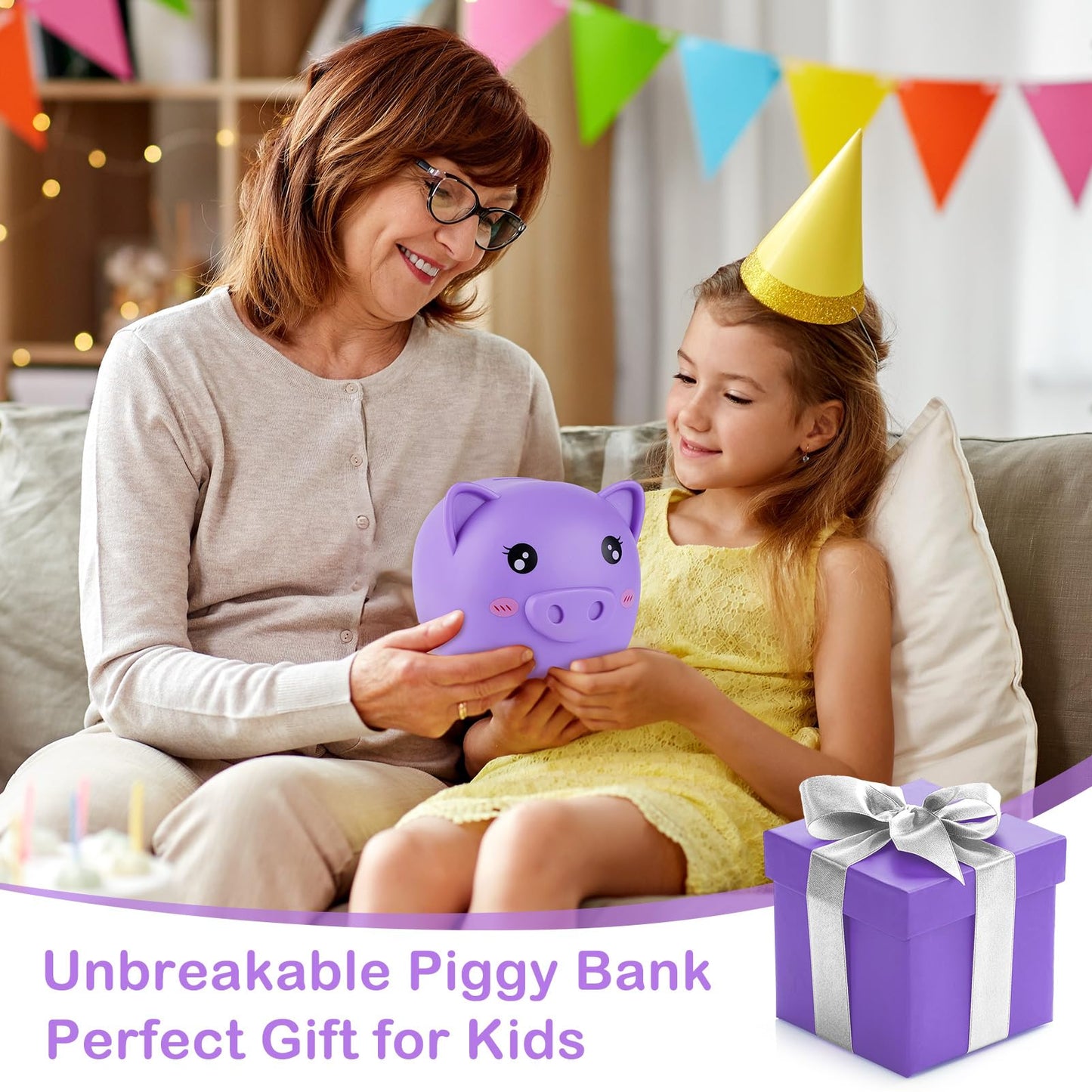 MHJY Piggy Bank Girls – Unbreakable Large Coin Bank with DIY Stickers