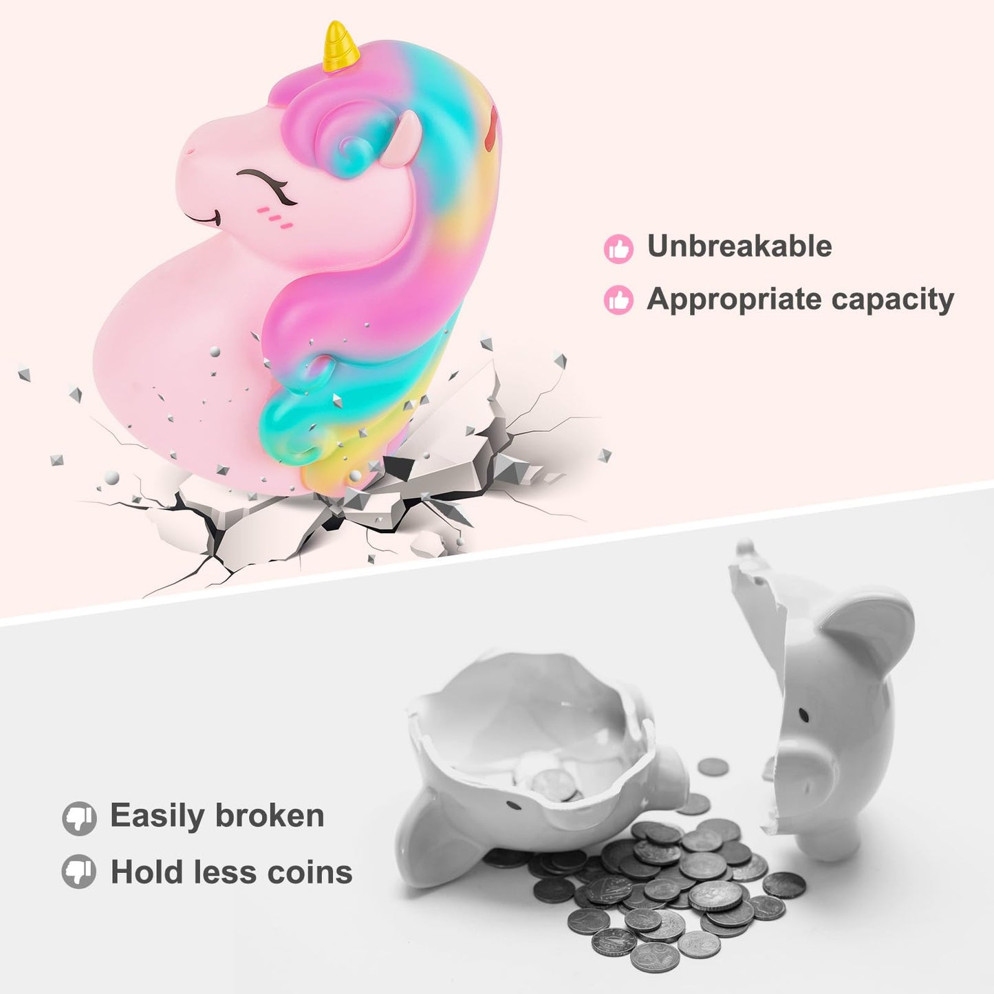 MHJY Unicorn Piggy Bank - Unbreakable DIY Savings Box with Stickers | Large Capacity