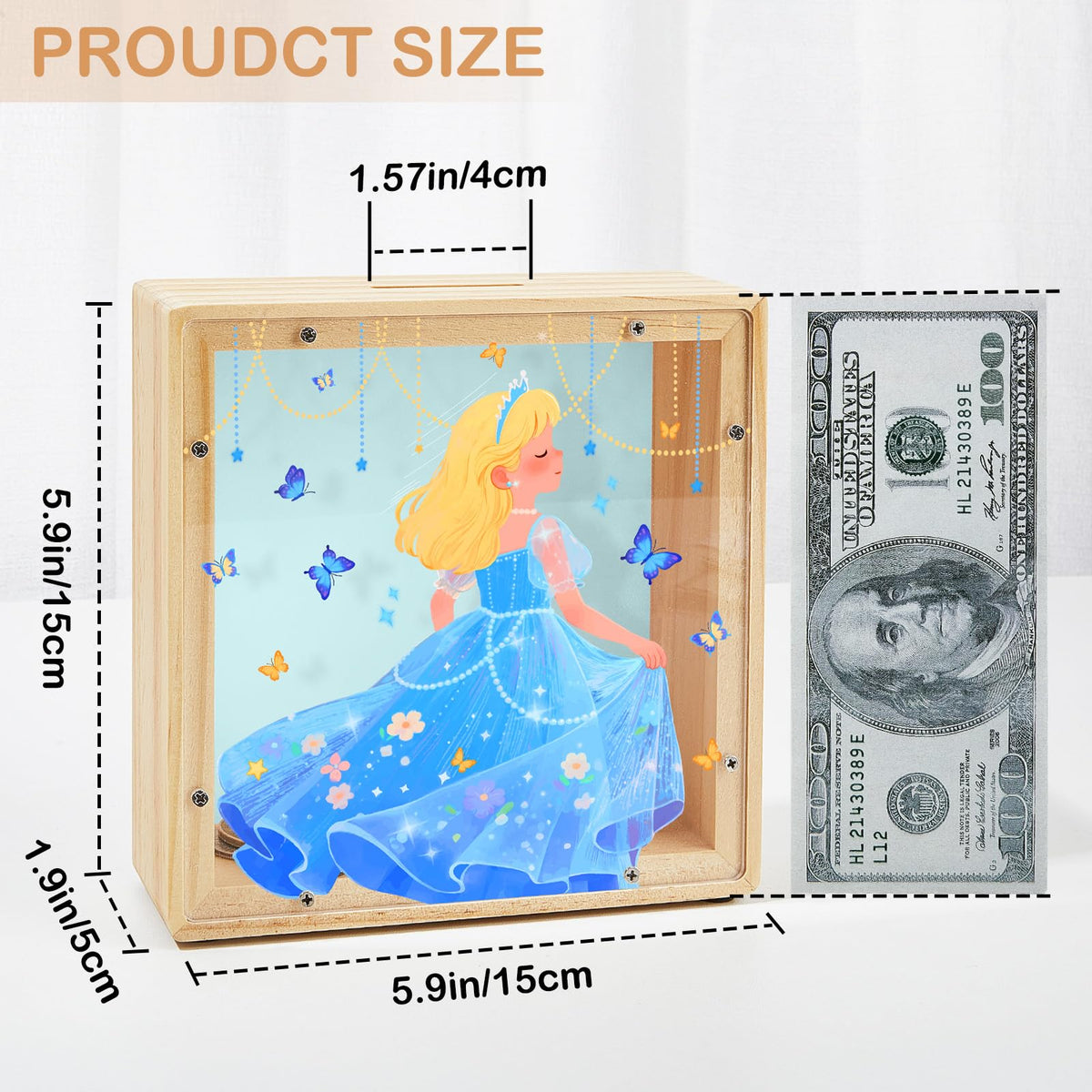 MHJY Piggy Bank for Kids - Wooden Dinosaur Unicorn with DIY Stickers (Purple/Blue)