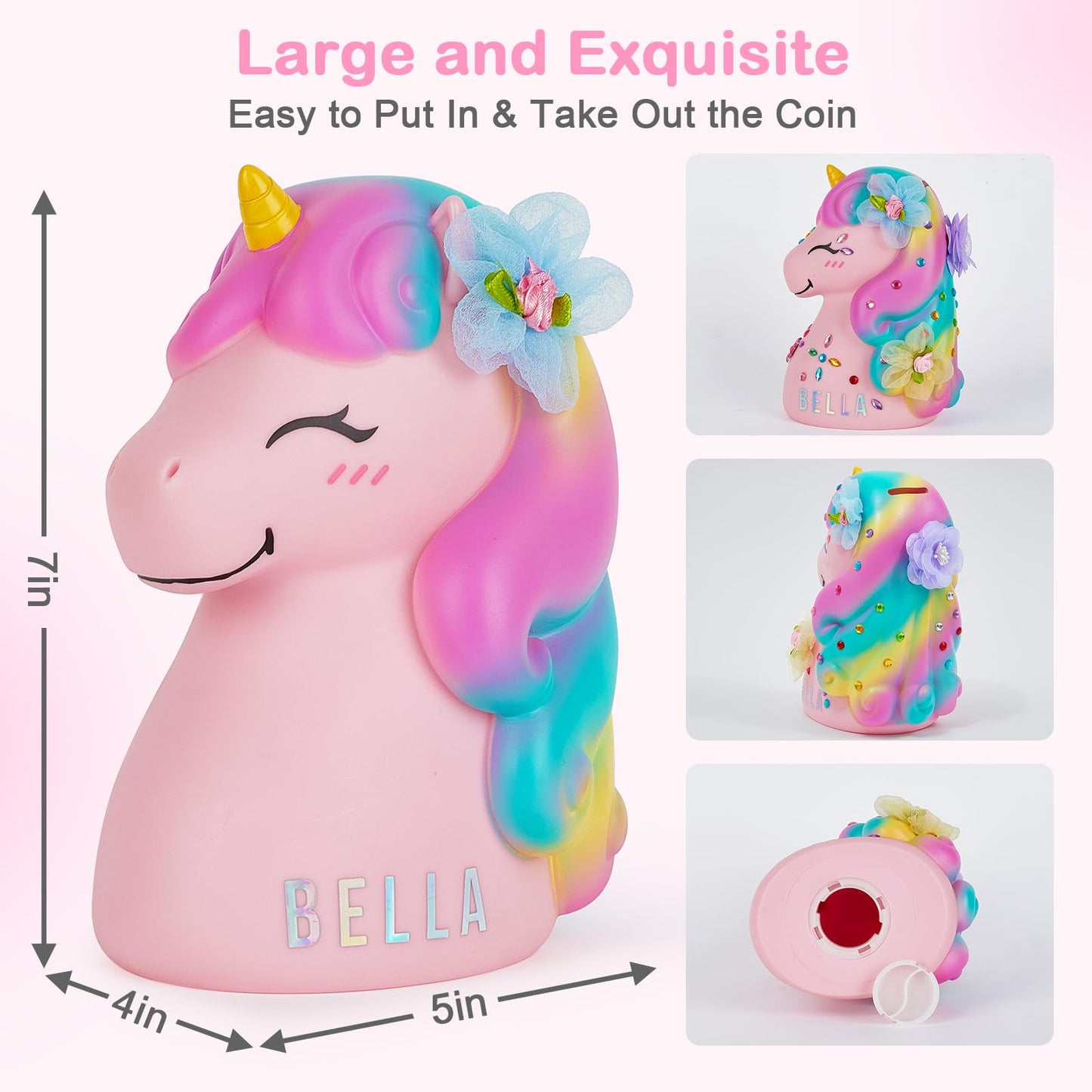 MHJY Unicorn Piggy Bank - Unbreakable DIY Savings Box with Stickers | Large Capacity
