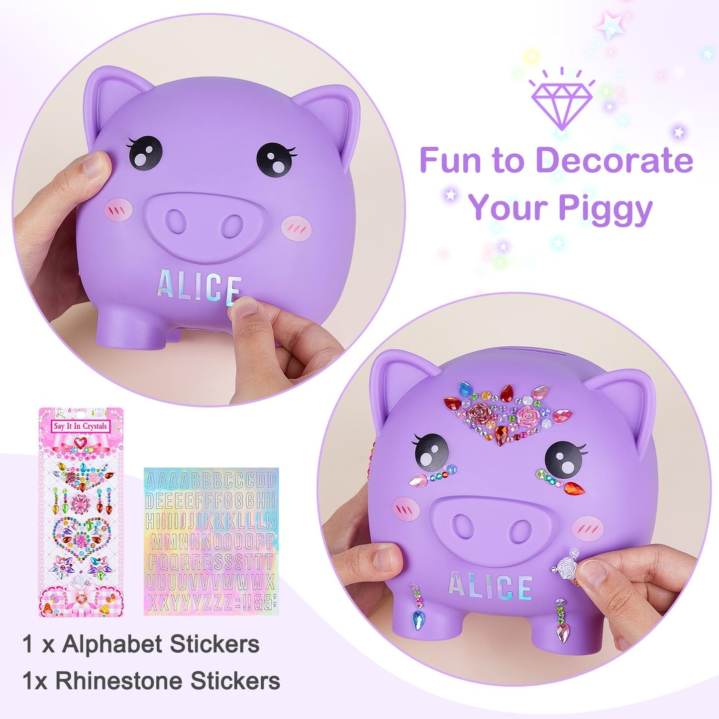 MHJY Piggy Bank Girls – Unbreakable Large Coin Bank with DIY Stickers