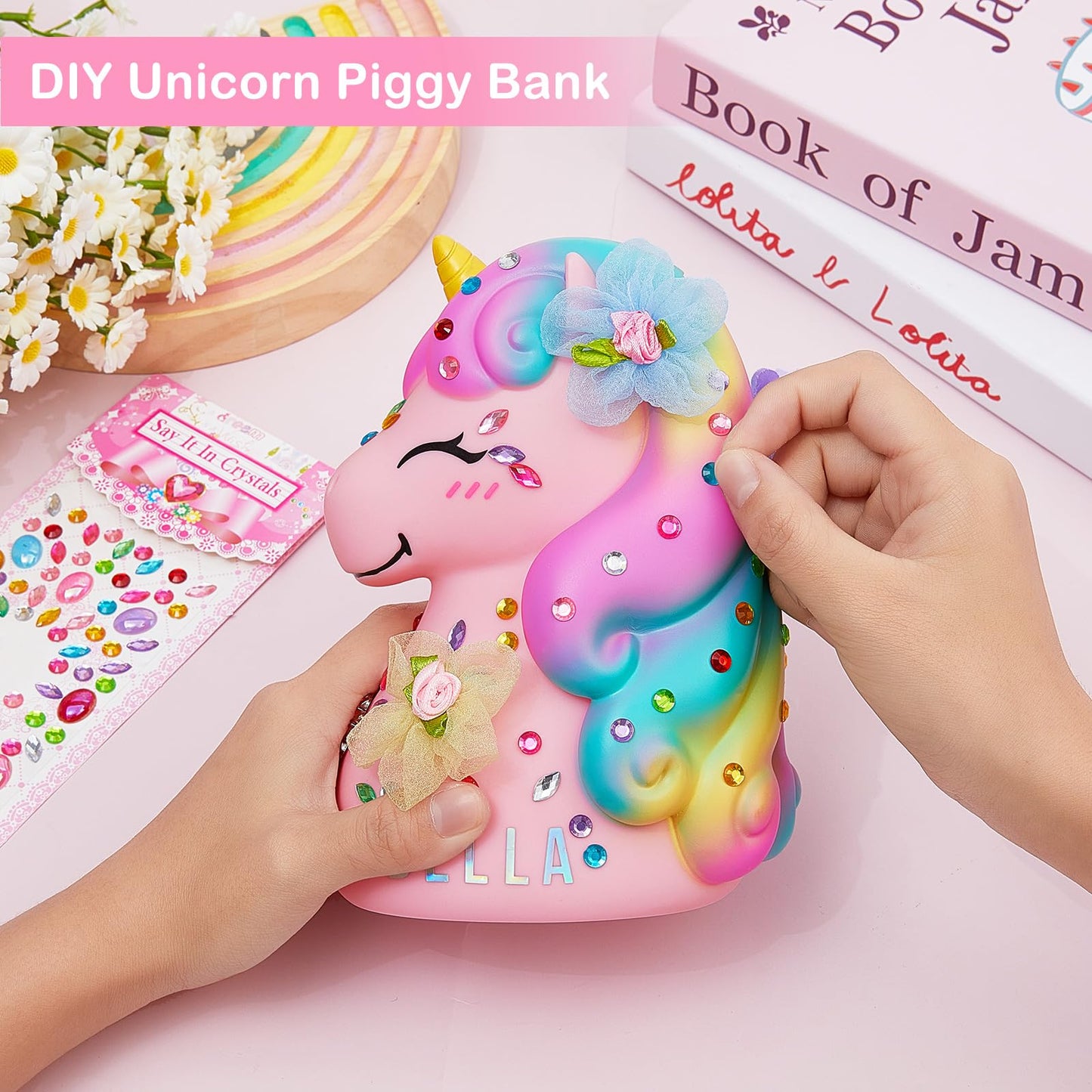MHJY Unicorn Piggy Bank - Unbreakable DIY Savings Box with Stickers | Large Capacity