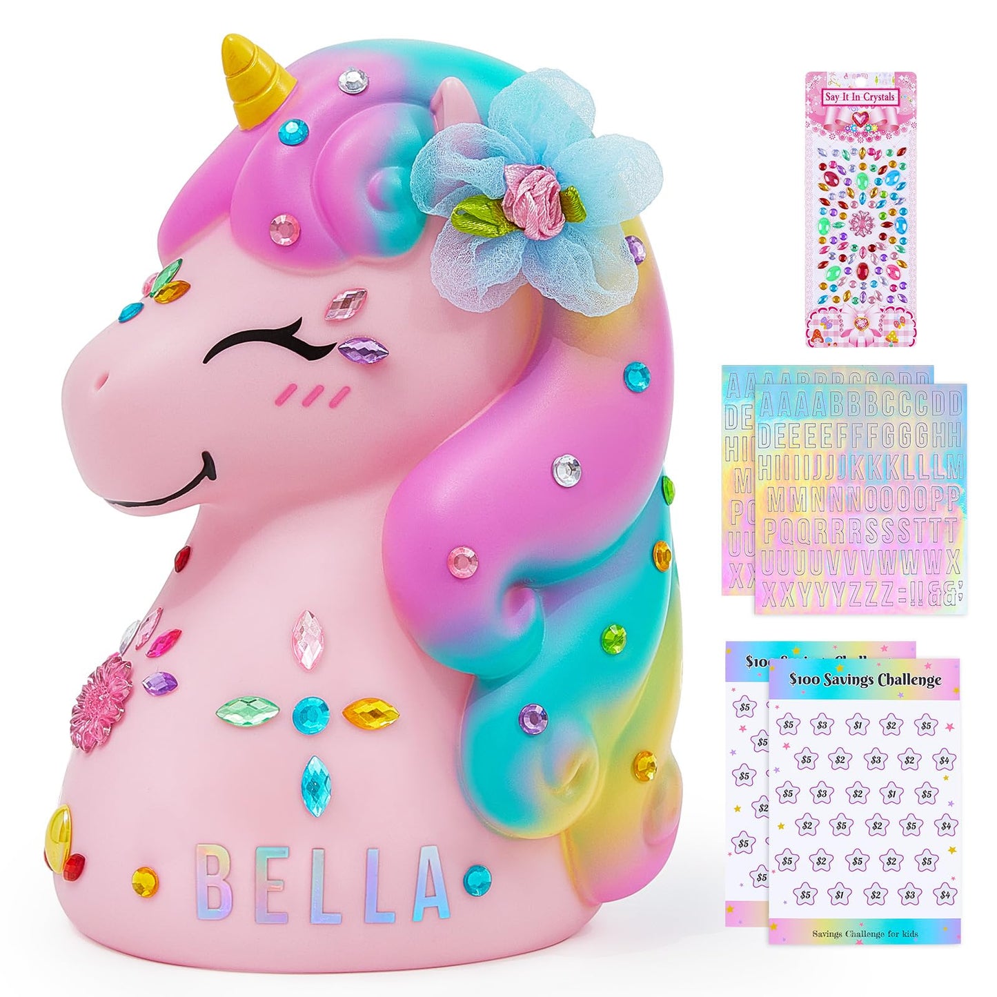 MHJY Unicorn Piggy Bank - Unbreakable DIY Savings Box with Stickers | Large Capacity