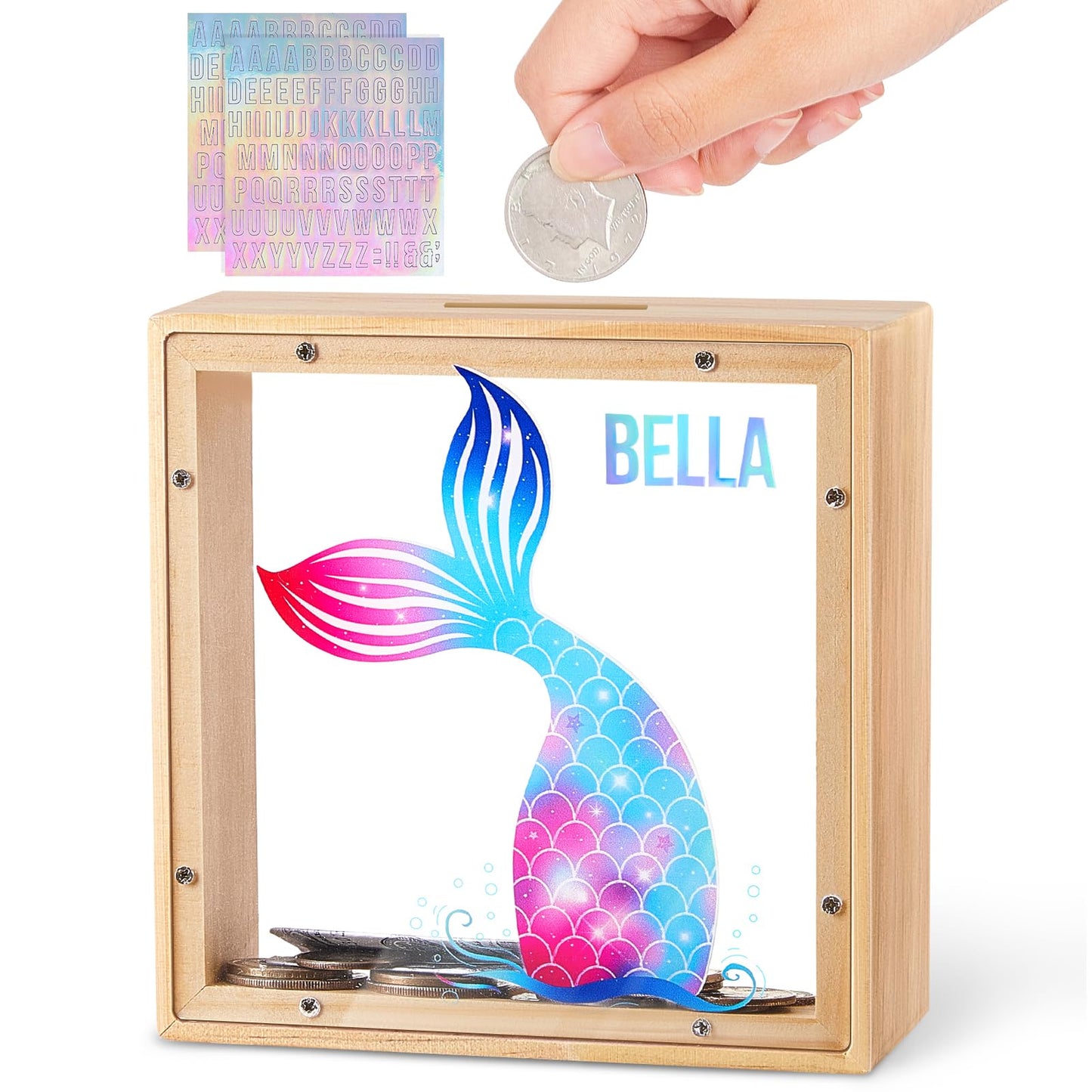 MHJY Wooden Piggy Bank for Kids – Dinosaur & Unicorn Design with DIY Stickers