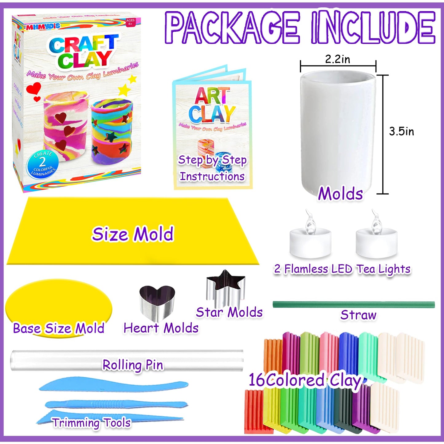 MHMYDIS Make Your Own Clay Luminaries Kit | Creative Kids Craft for Ages 6-12