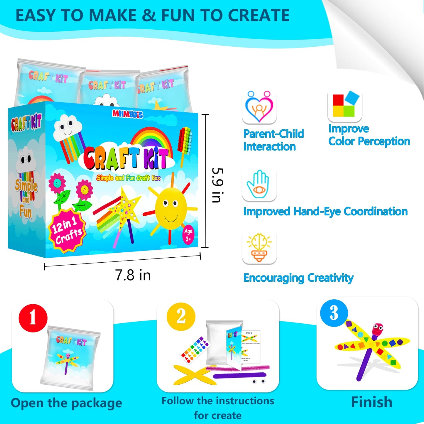 MHMYDIS First Craft Kit for Kids – 12 in 1 No Mess Arts & Crafts for Ages 4-8 | Creative Gift