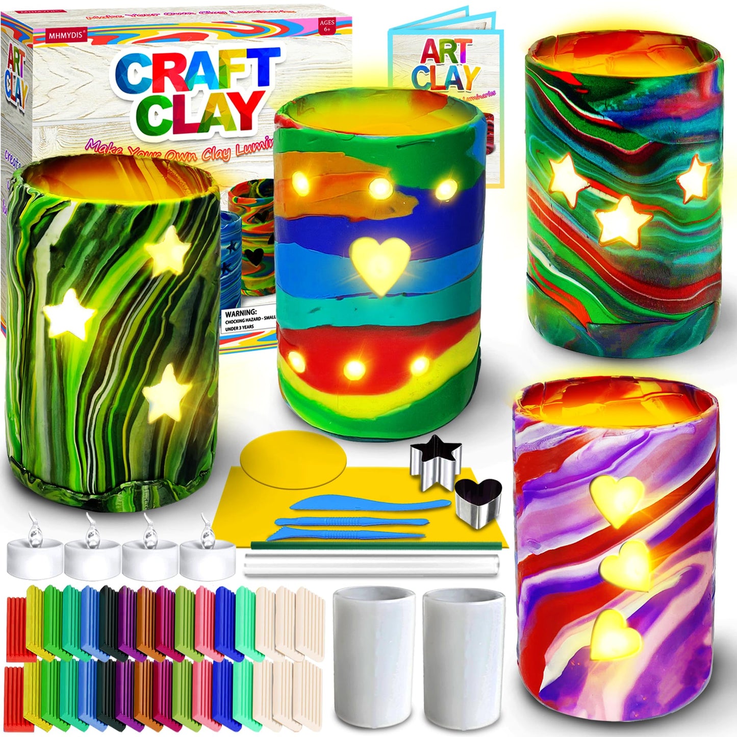 MHMYDIS Make Your Own Clay Luminaries Kit – Creative Lantern Crafts for Kids 6-12