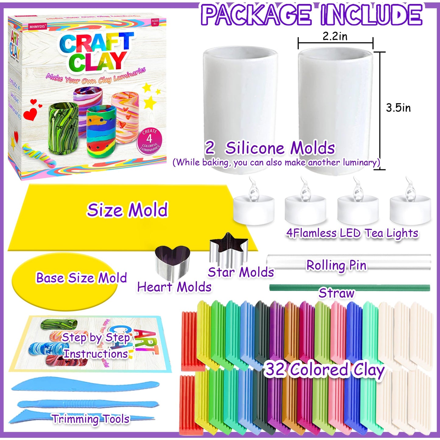 MHMYDIS Make Your Own Clay Luminaries Kit – Creative Lantern Crafts for Kids 6-12