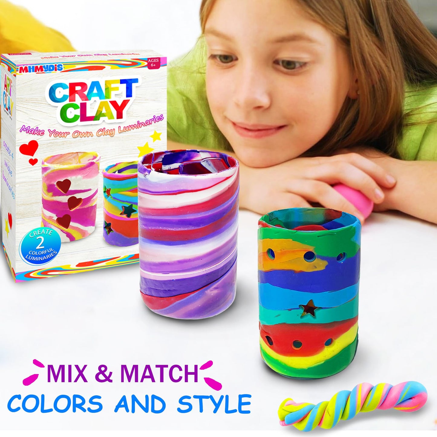 MHMYDIS Make Your Own Clay Luminaries Kit | Creative Kids Craft for Ages 6-12