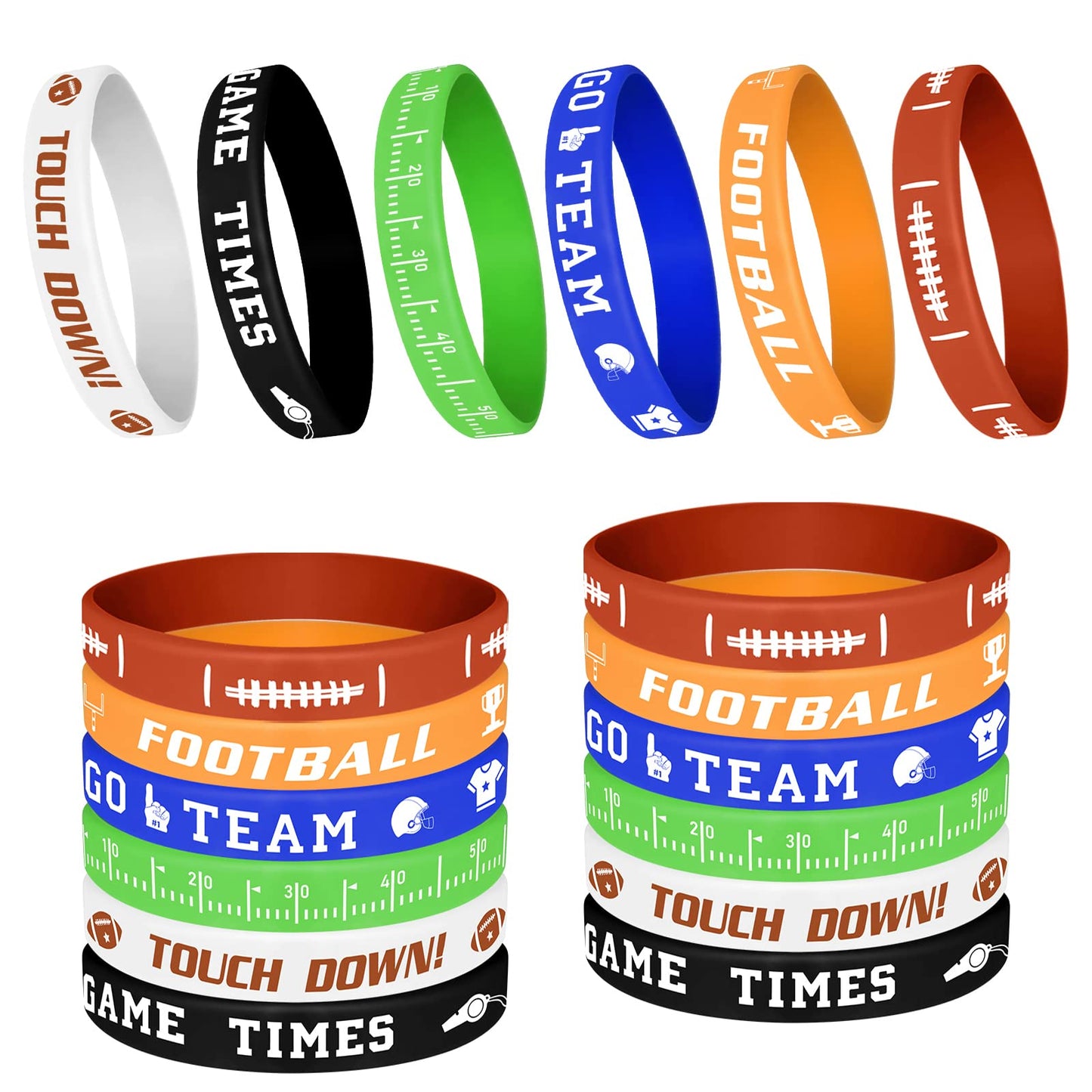 MIAHART Football Theme Silicone Wristbands – 16-Pack, 6 Colors, Party Favors