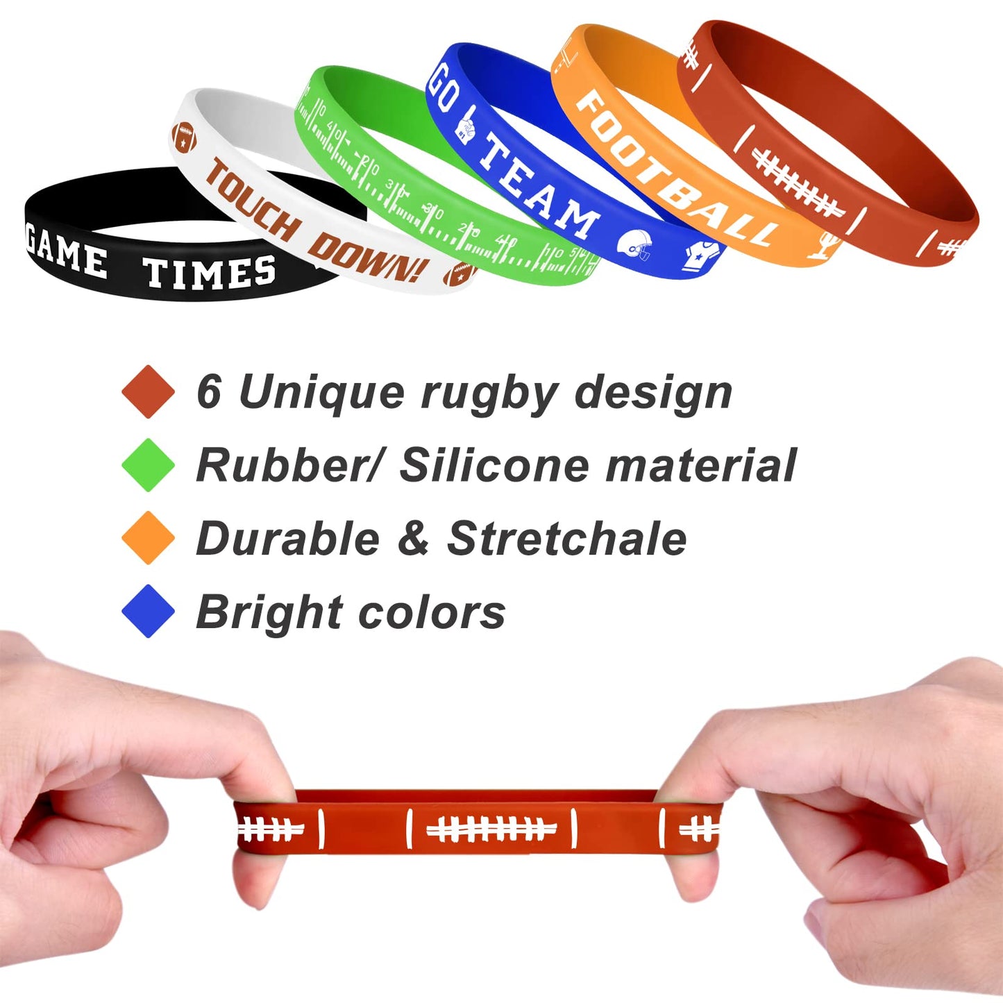 MIAHART Football Theme Silicone Wristbands – 16-Pack, 6 Colors, Party Favors