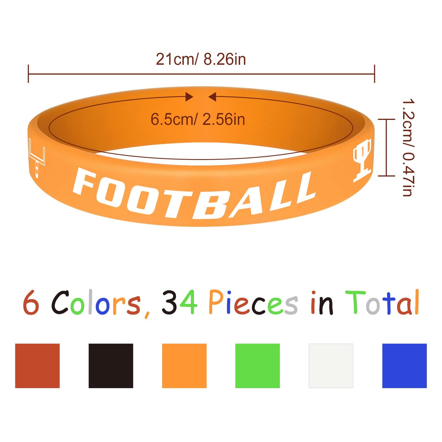 MIAHART Football Theme Silicone Wristbands – 16-Pack, 6 Colors, Party Favors