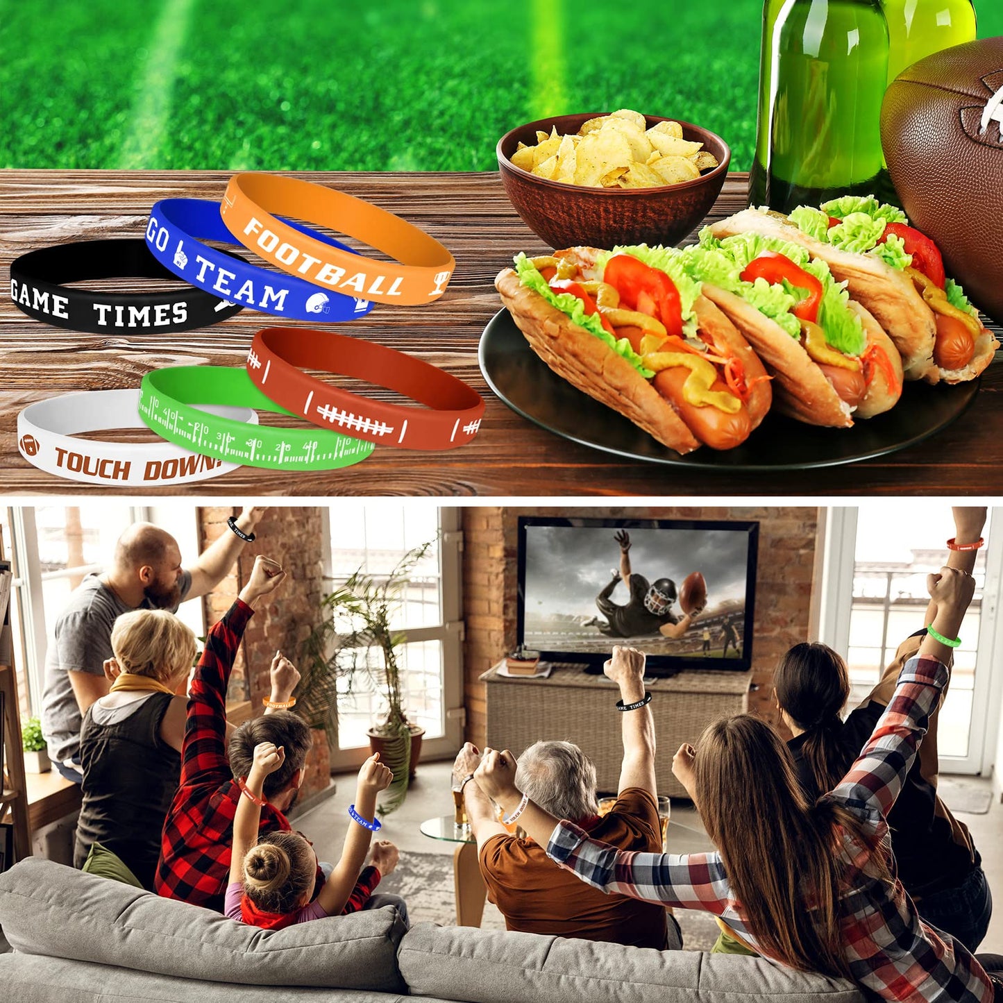 MIAHART Football Theme Silicone Wristbands – 16-Pack, 6 Colors, Party Favors