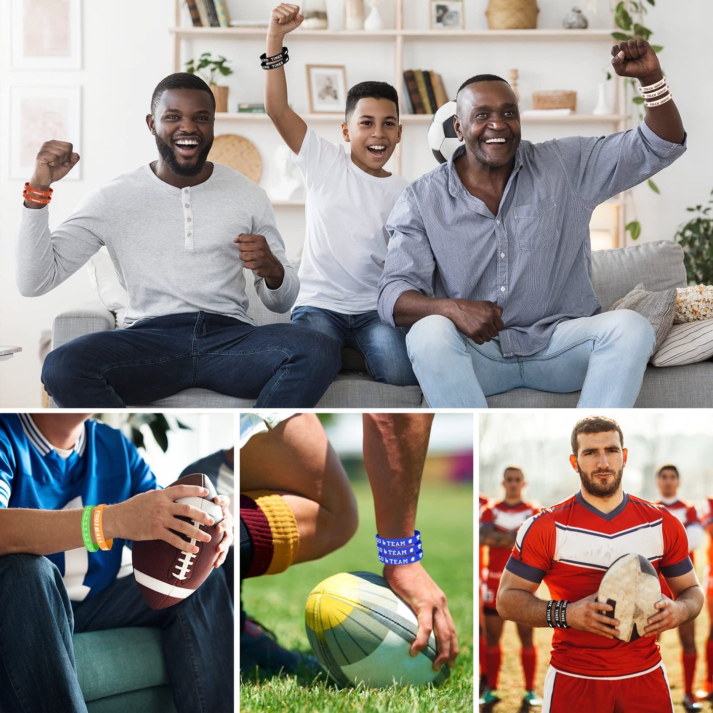 MIAHART Football Theme Silicone Wristbands – 16-Pack, 6 Colors, Party Favors