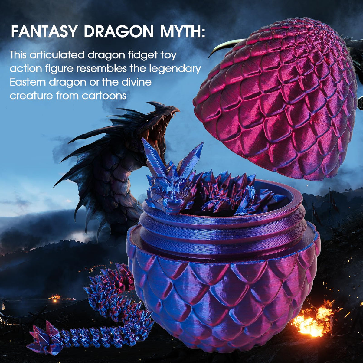 Miai Home 3D Printed Dragon Egg with Dragon Inside - 12-Inch Fidget Toy & Desk Decor (Laser Yellow-Green)
