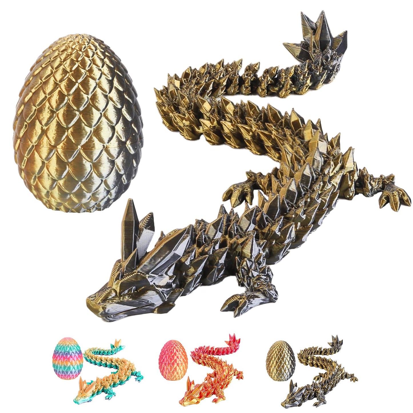 Miai Home 12 Inch 3D Printed Dragon Egg with Dragon Inside – Black Gold