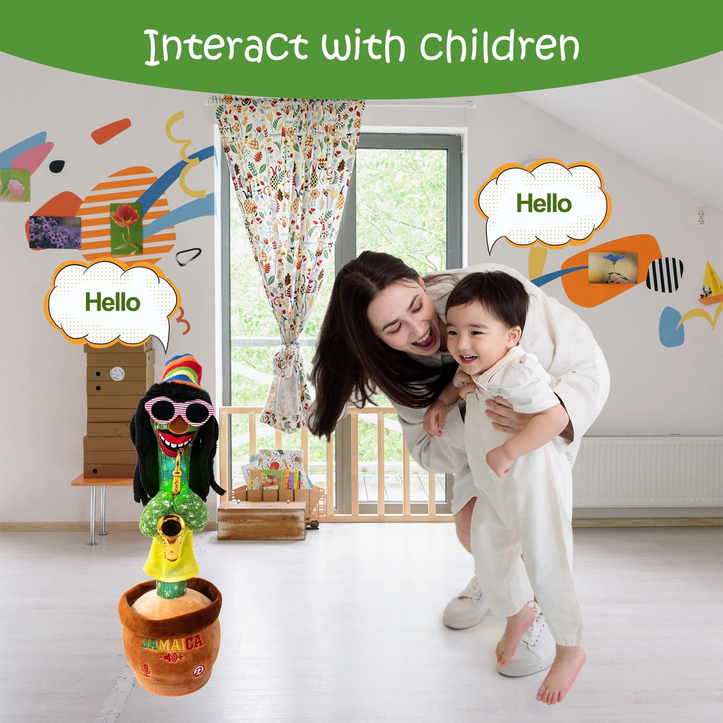 MIAODAM Dancing Cactus: 270° Rotating Singing Plush Toy with LED