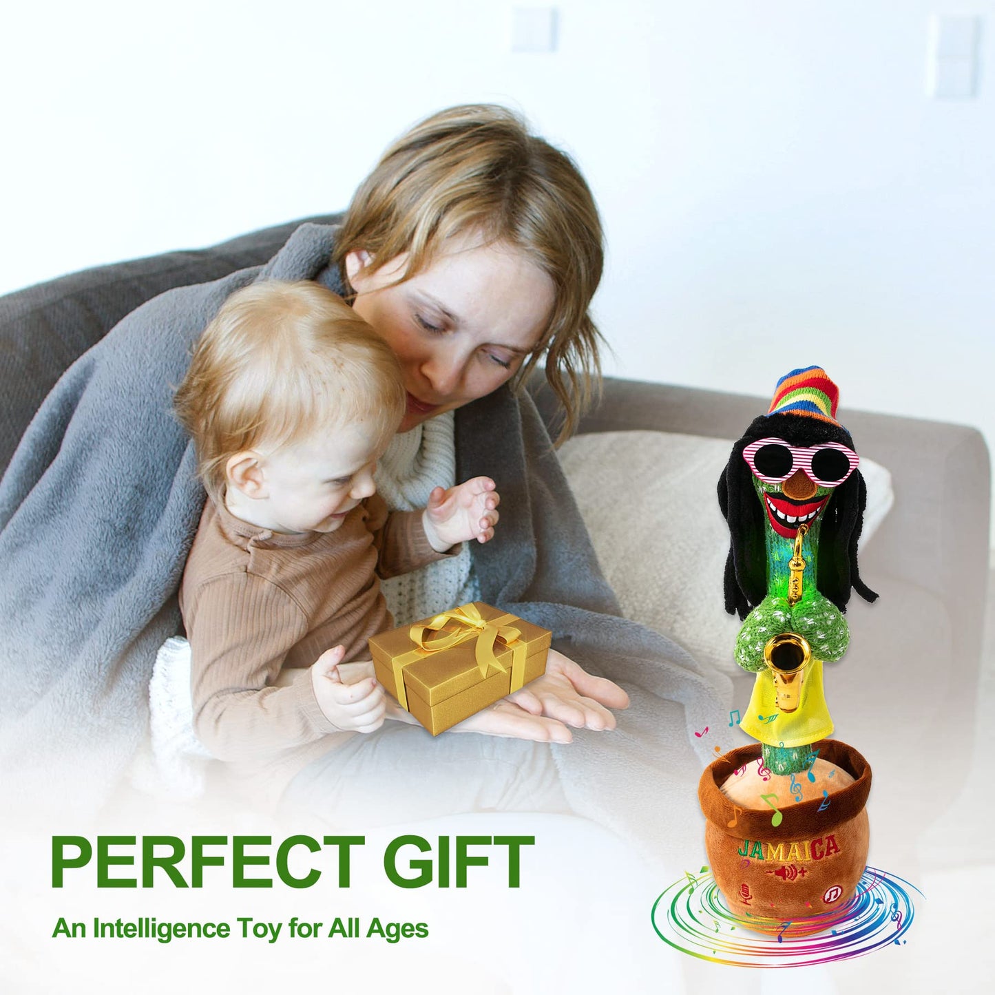 MIAODAM Dancing Cactus: 270° Rotating Singing Plush Toy with LED
