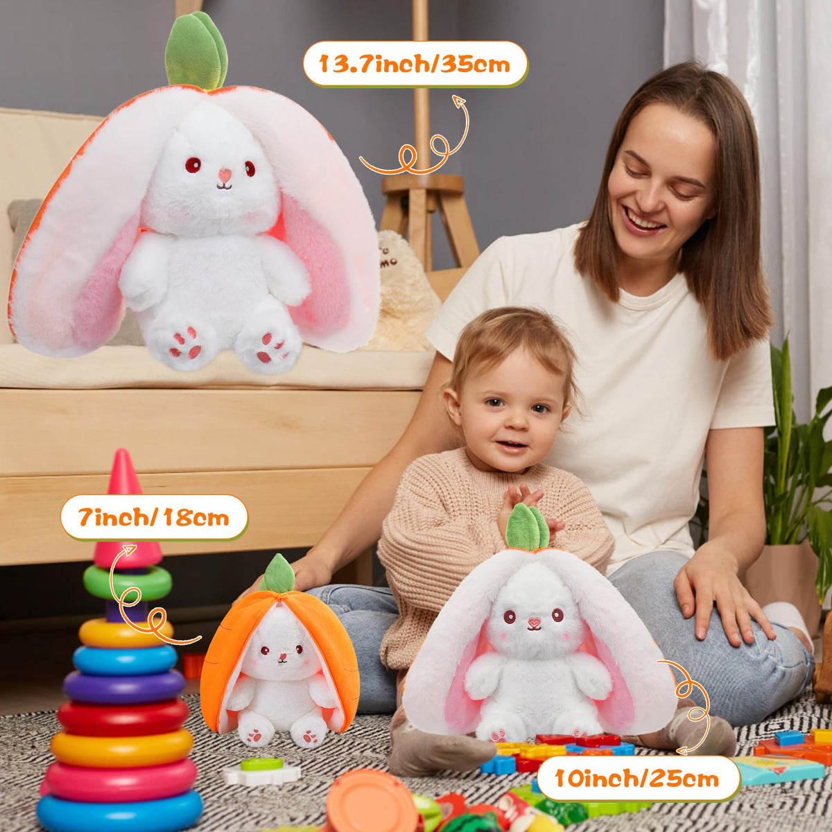 MIAODAM Reversible Carrot Bunny Plush — Zip-Transform Rabbit Toy