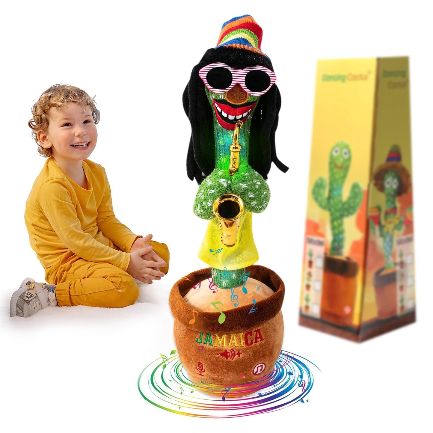 MIAODAM Dancing Cactus: 270° Rotating Singing Plush Toy with LED