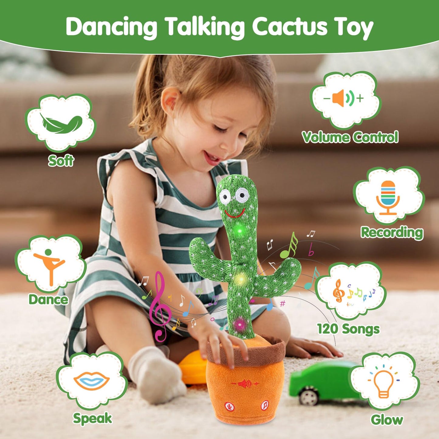 MIAODAM Dancing Talking Cactus Toy for Babies & Toddlers | Glowing, Singing, Repeating Plush