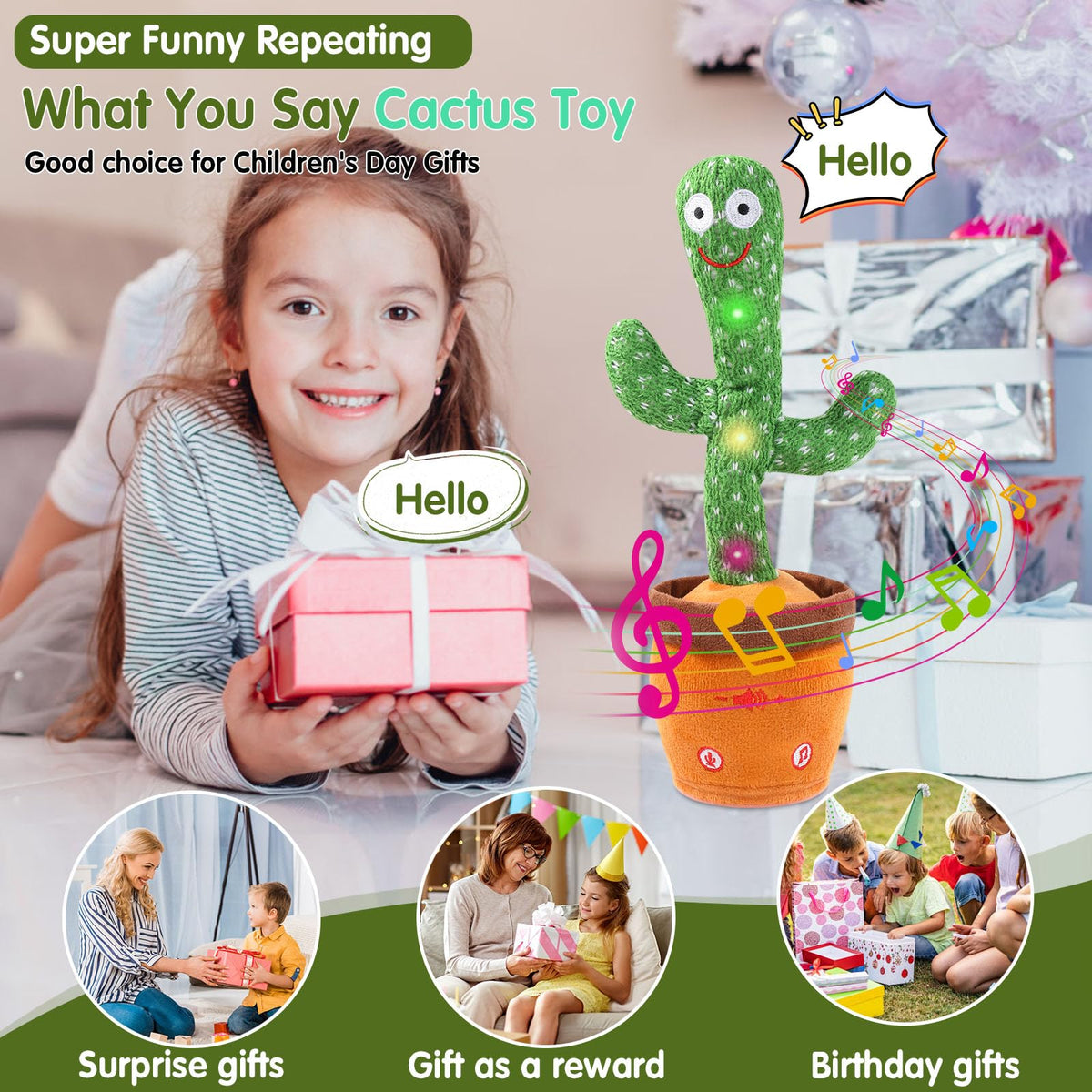 MIAODAM Dancing Talking Cactus Toy for Babies & Toddlers | Glowing, Singing, Repeating Plush