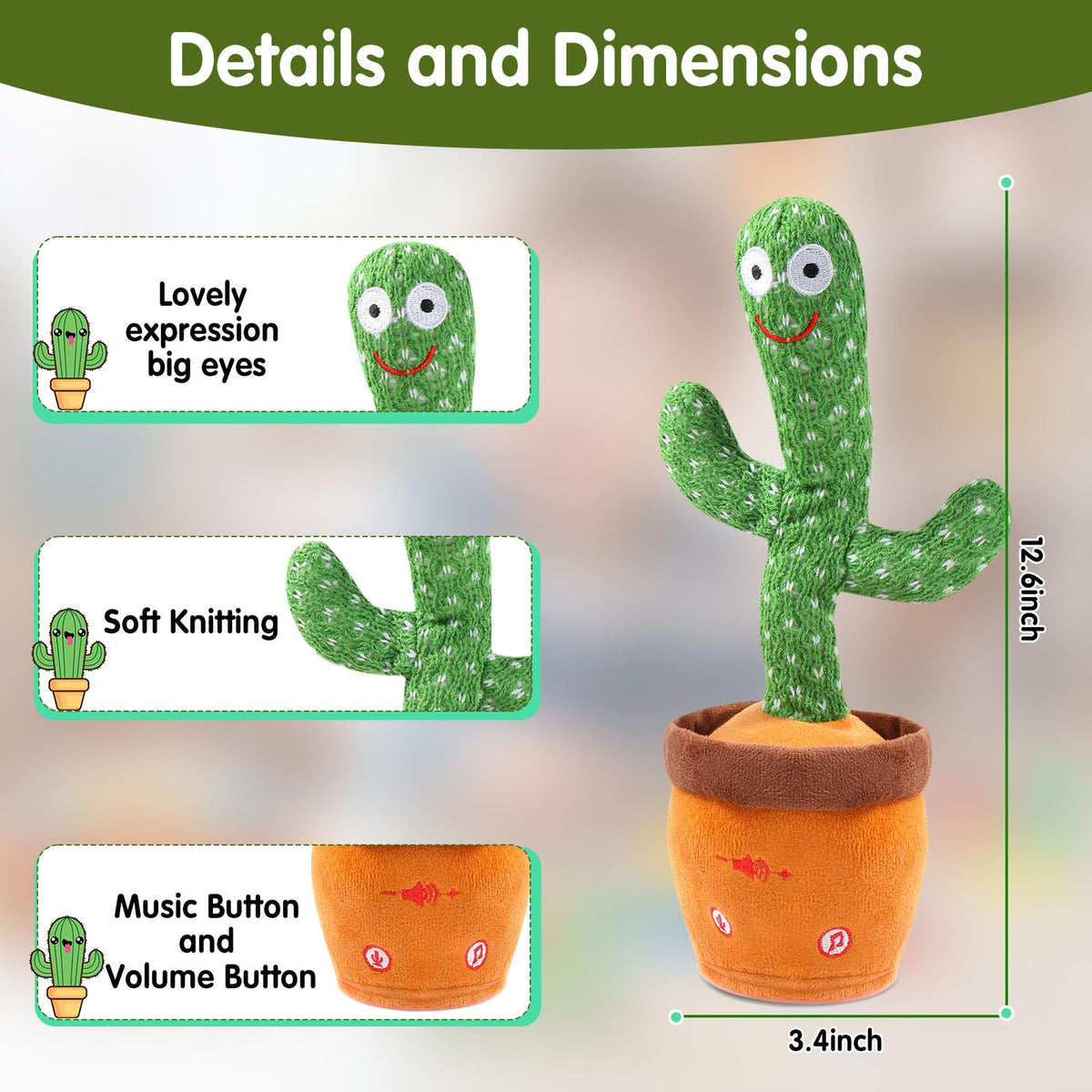 MIAODAM Dancing Talking Cactus Toy for Babies & Toddlers | Glowing, Singing, Repeating Plush