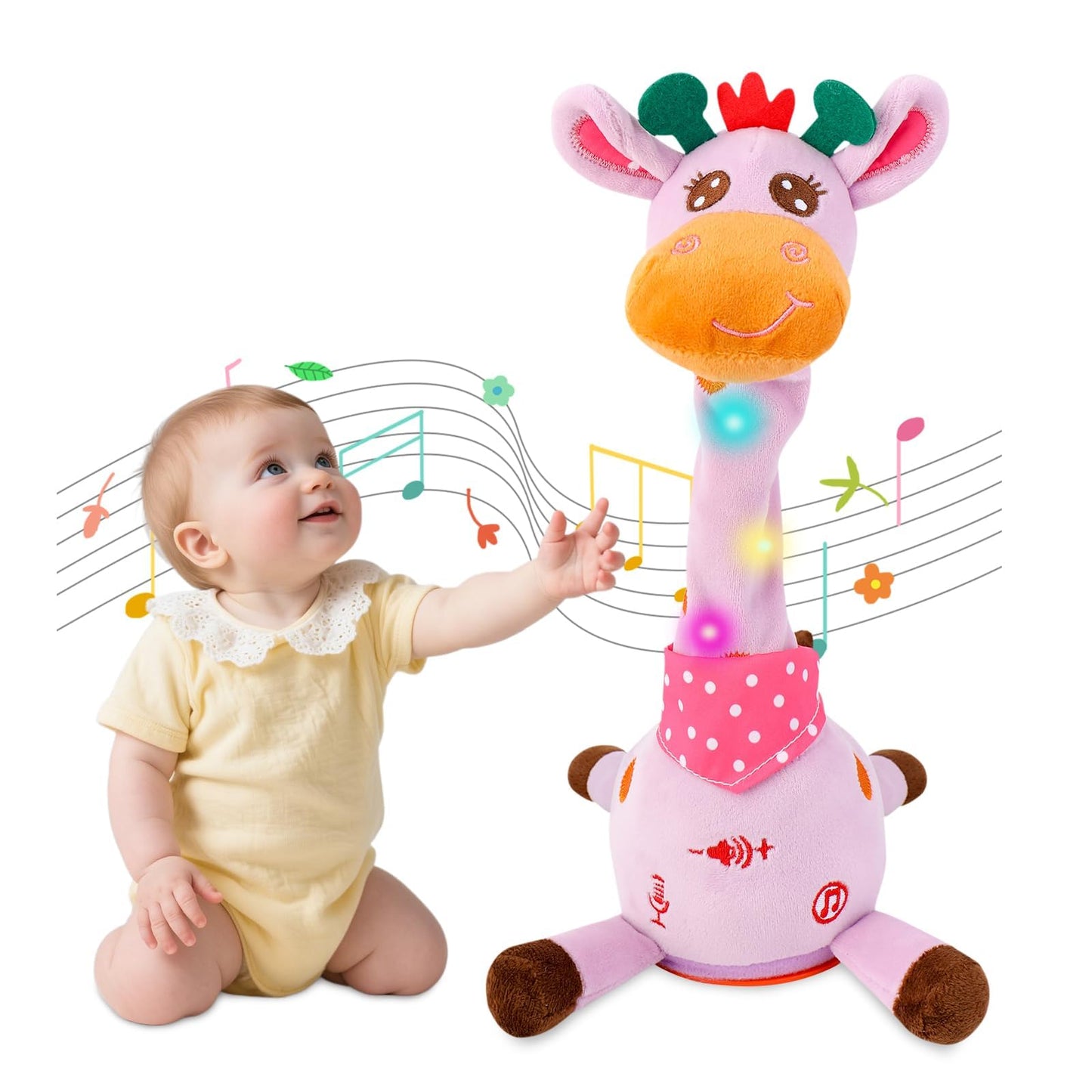 MIAODAM Dancing Giraffe – 10 Song Plush Interactive Toy with Recording & LED Glow (Purple)