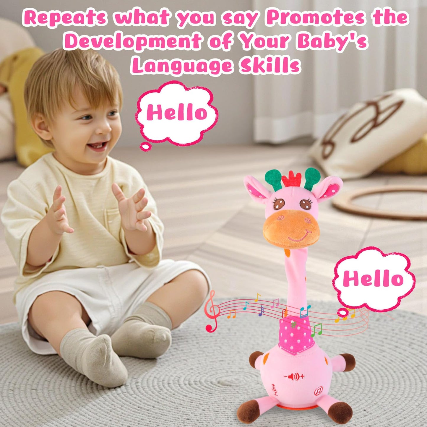 MIAODAM Dancing Giraffe Interactive Toy – 10 Songs, Repeats Your Words, Glowing Plush