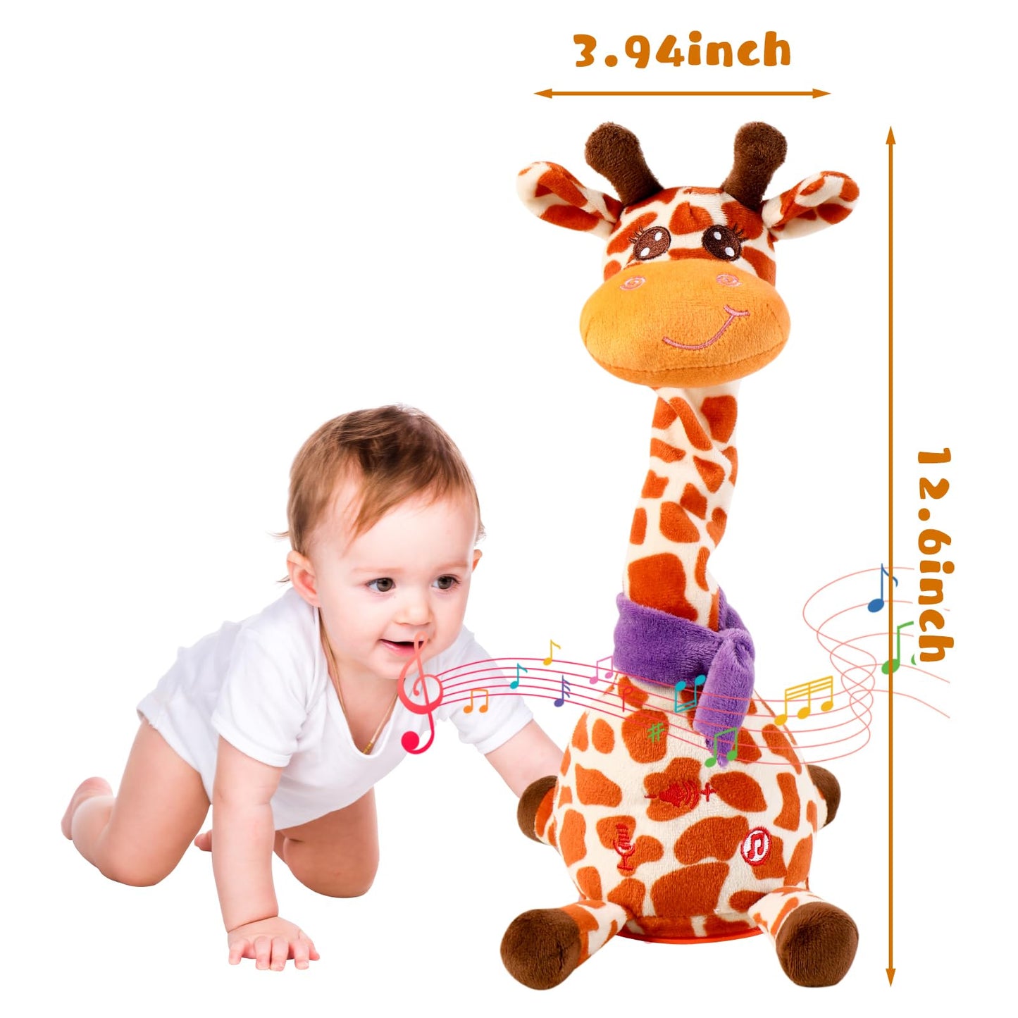 MIAODAM Dancing Giraffe Interactive Toy – Singing 10 Songs, Repeats What You Say, Colorful LED Plush for Toddlers