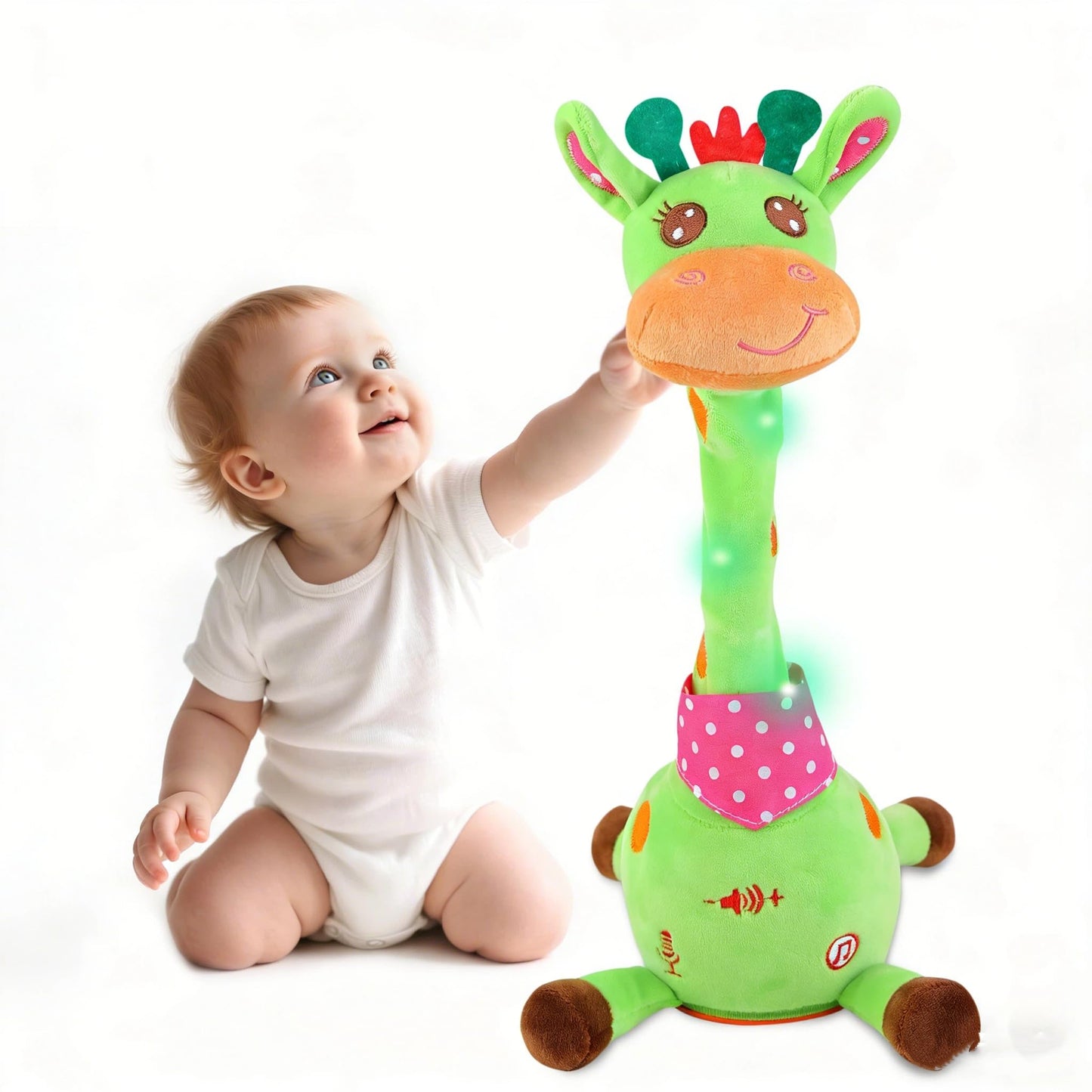 MIAODAM Dancing Giraffe Toy — Interactive Plush, Sings 10 Songs, Repeats Your Voice (Green)